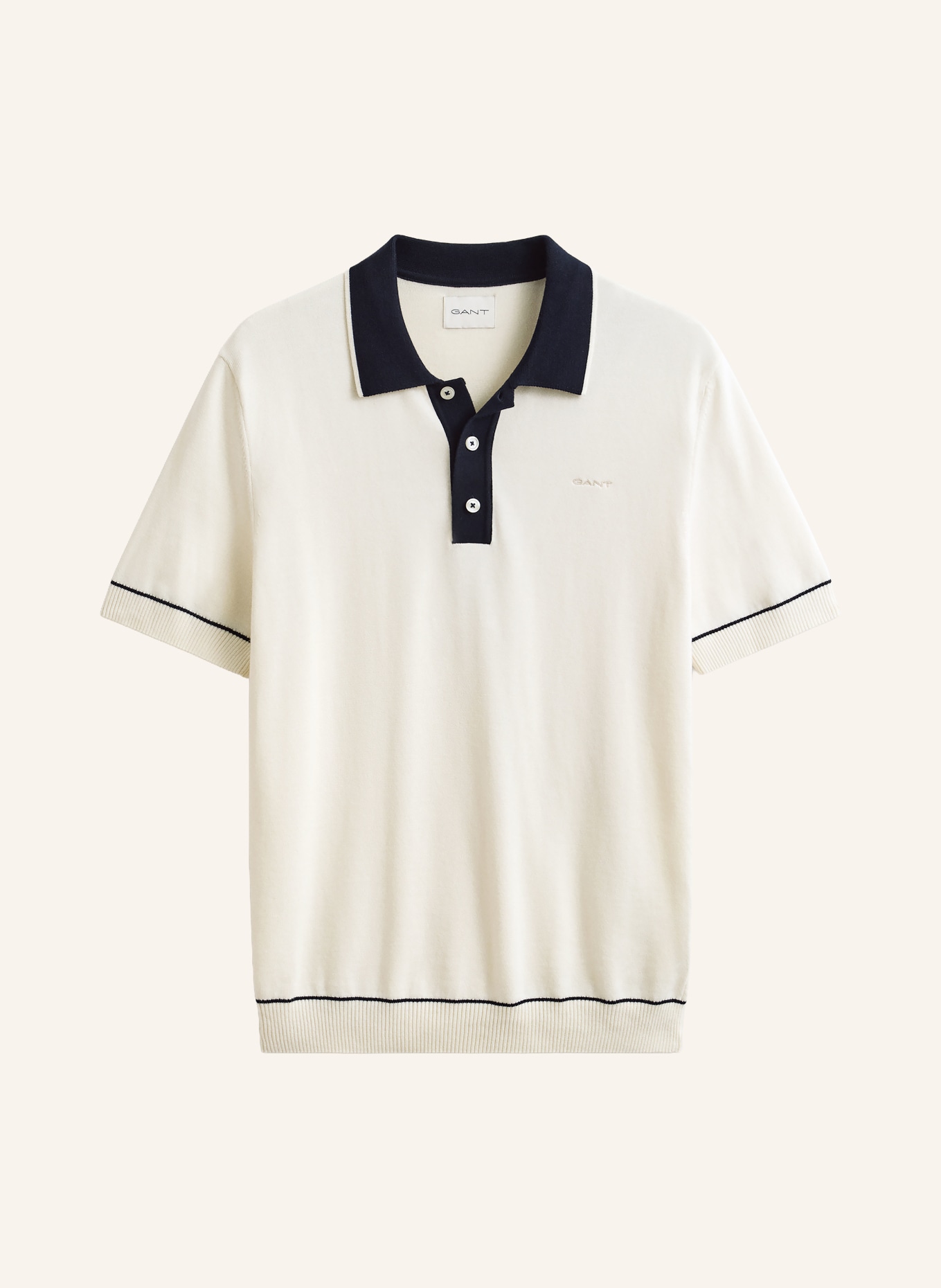GANT Strick-Poloshirt: CREME / SCHWARZ