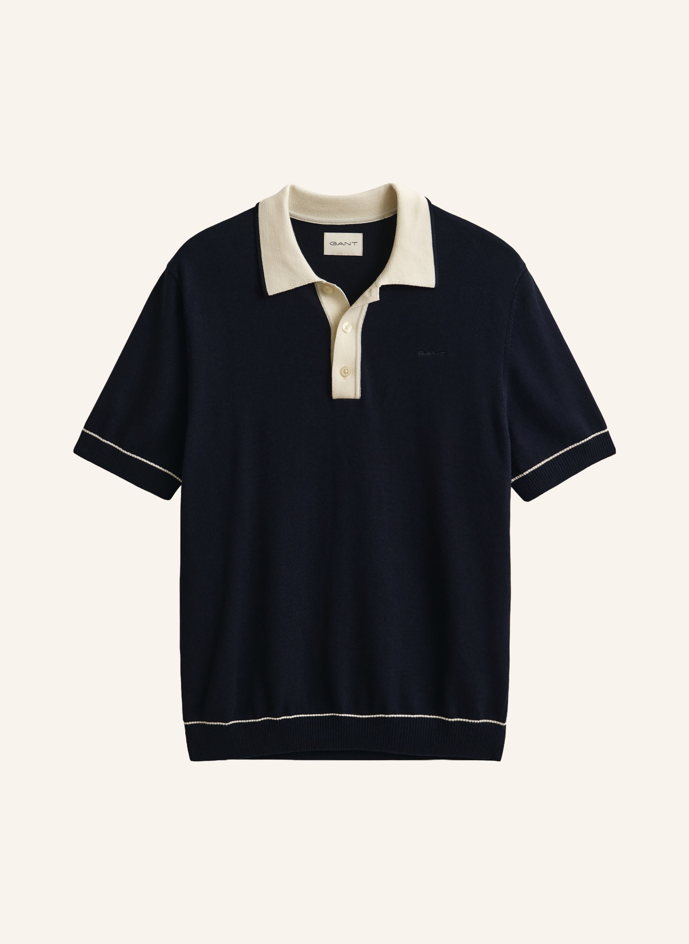 GANT Strick-Poloshirt: DUNKELBLAU / CREME