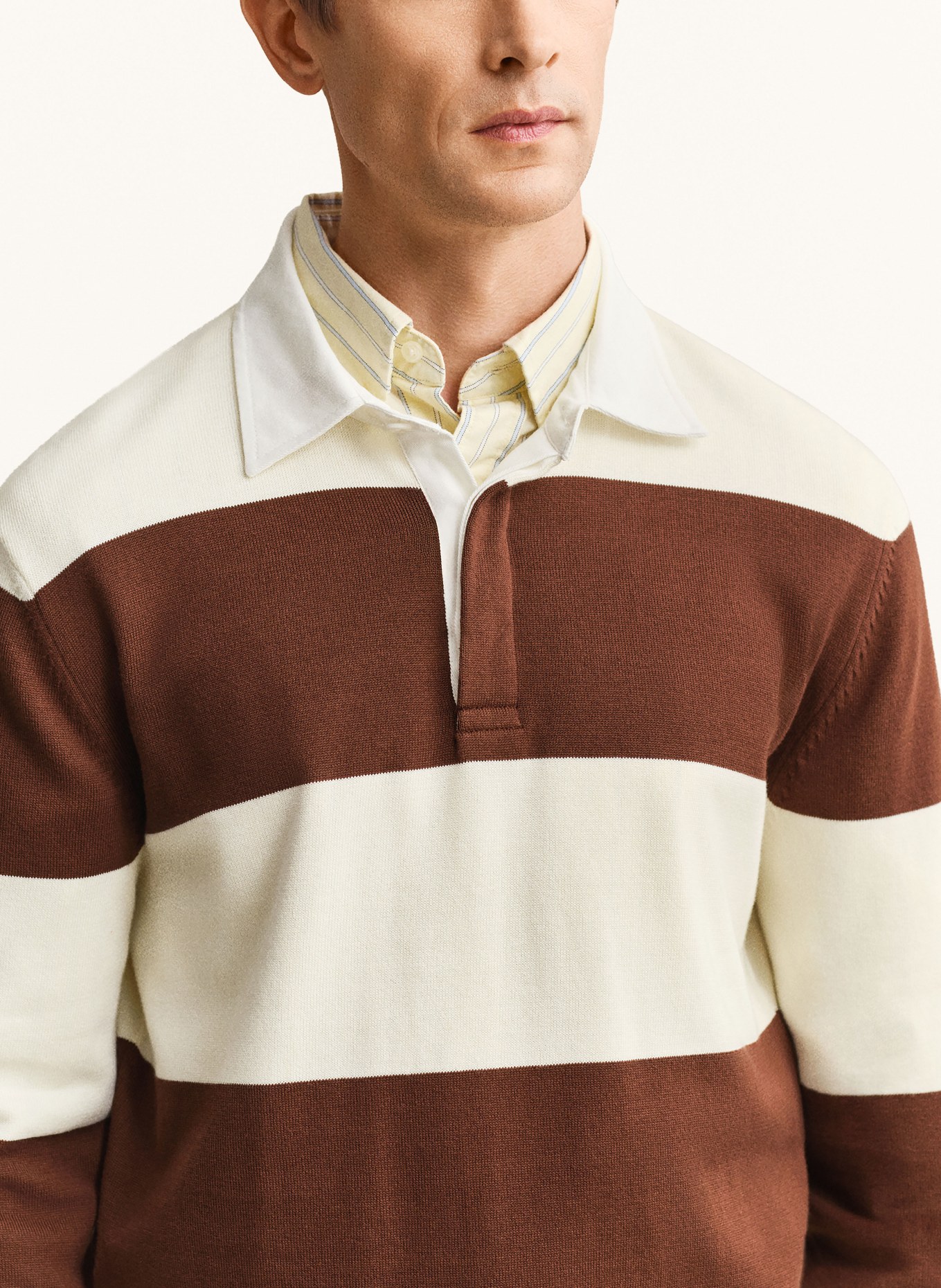 GANT Knitted rugby shirt: CREAM / BROWN