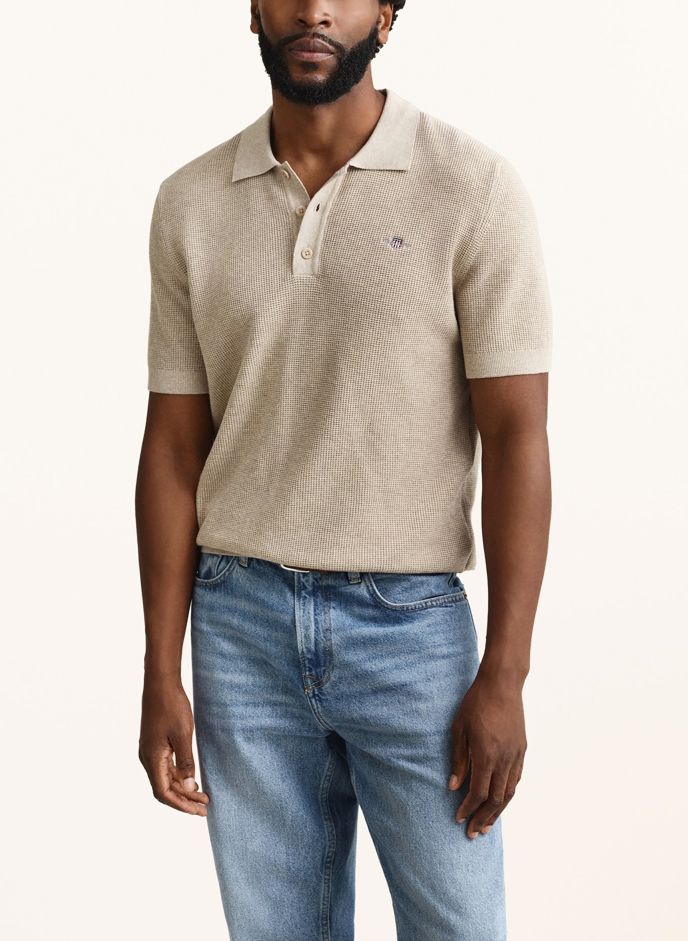 GANT Strick-Poloshirt: BEIGE