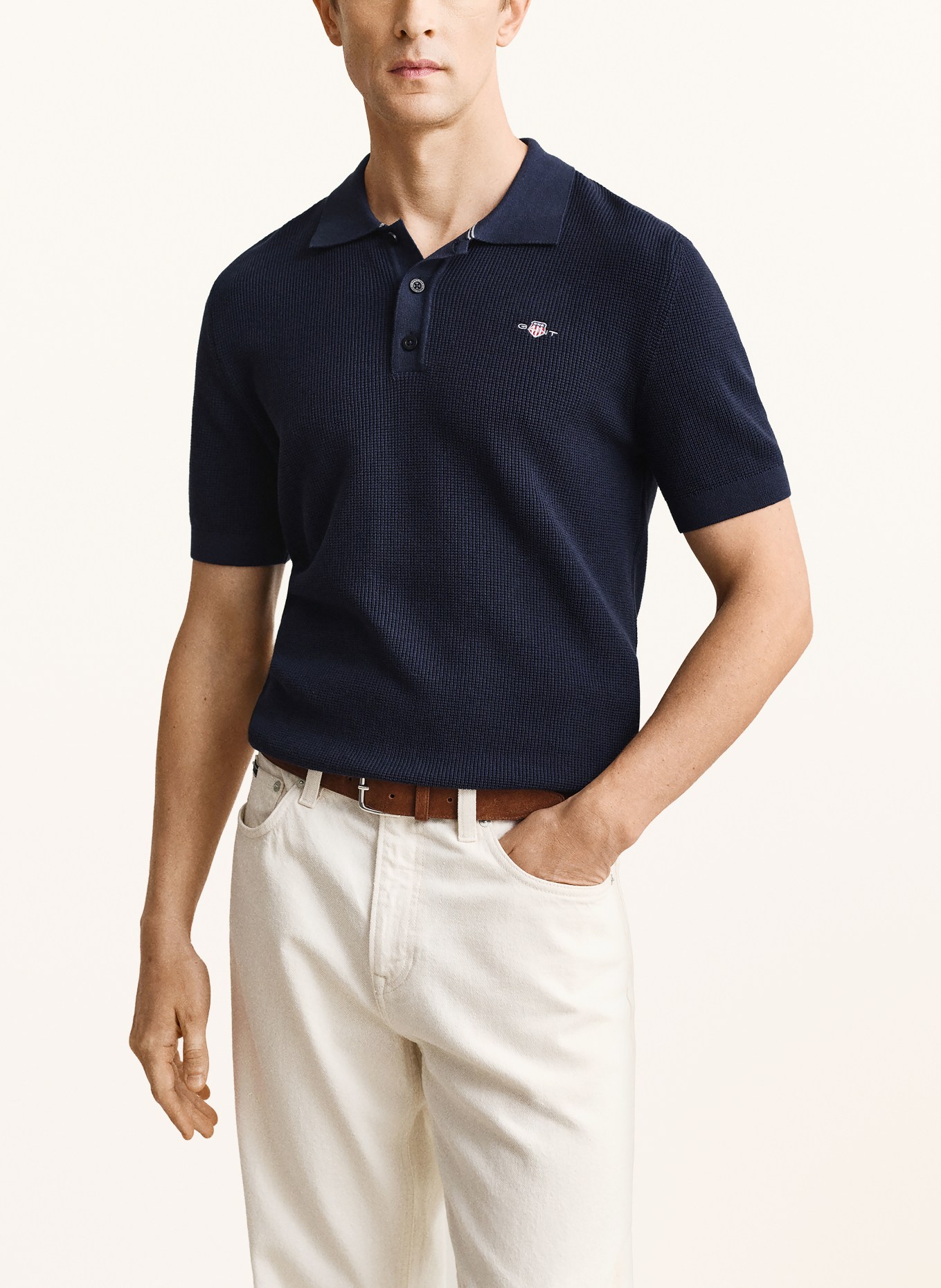 GANT Strick-Poloshirt: DUNKELBLAU