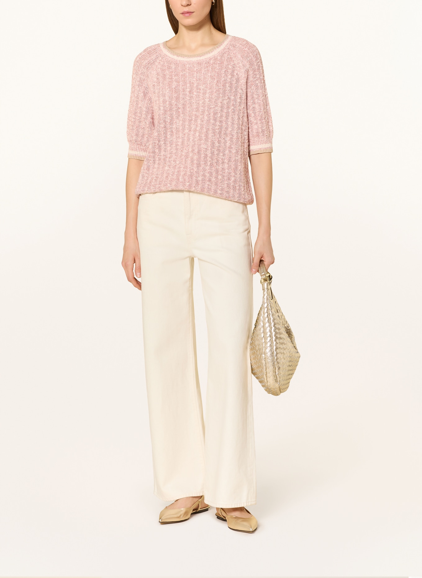 MOS MOSH Pletené tričko MMMARISOLA s lnem: SVĚTLE ČERVENÁ / SVĚTLE HNĚDÁ / REŽNÁ