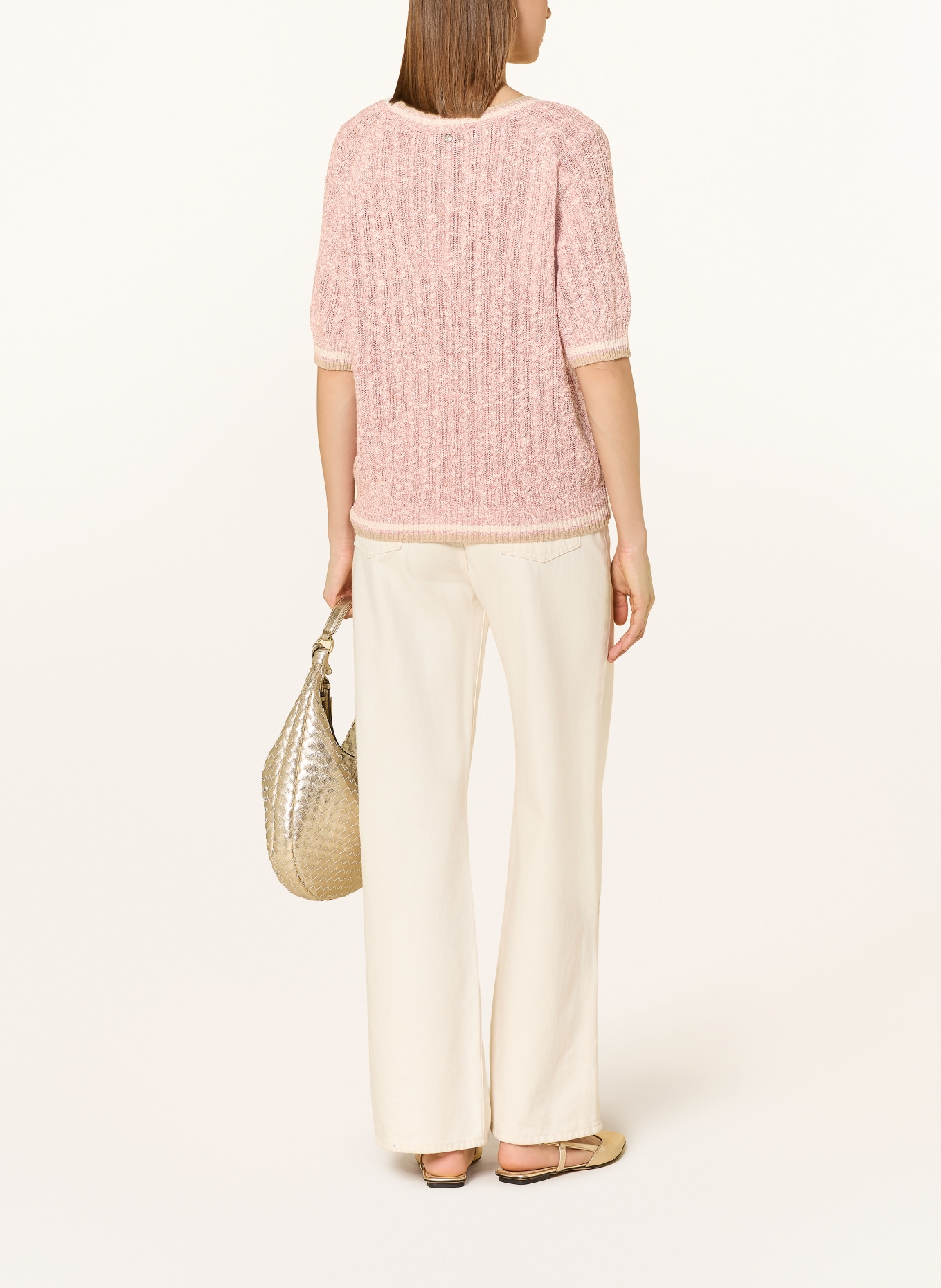 MOS MOSH Pletené tričko MMMARISOLA s lnem: SVĚTLE ČERVENÁ / SVĚTLE HNĚDÁ / REŽNÁ