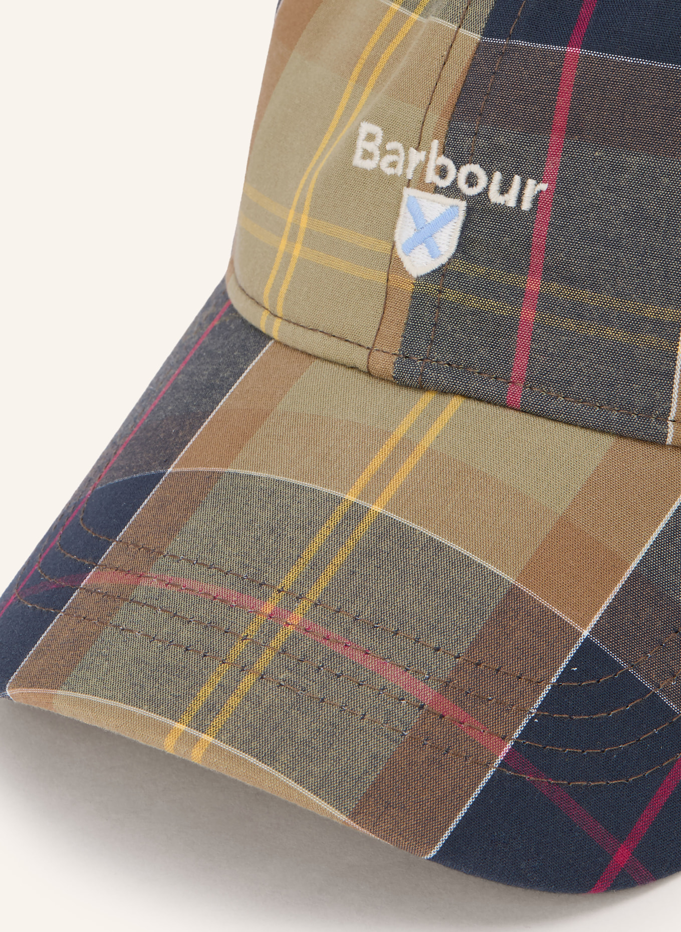 Barbour Cap TARTAN: KHAKI / DUNKELROT / BLAU