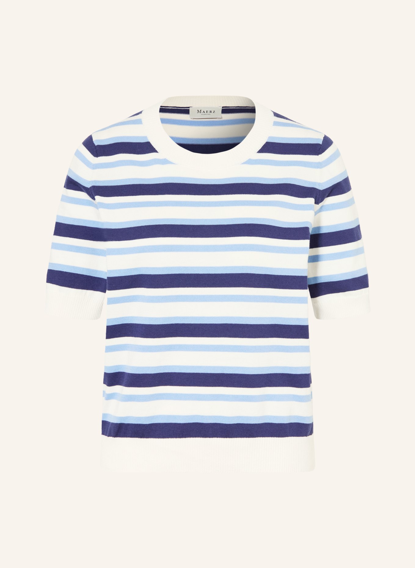 MAERZ MUENCHEN pletené tričko: TMAVĚ MODRÁ / TMAVĚ MODRÁ / BÍLÁ