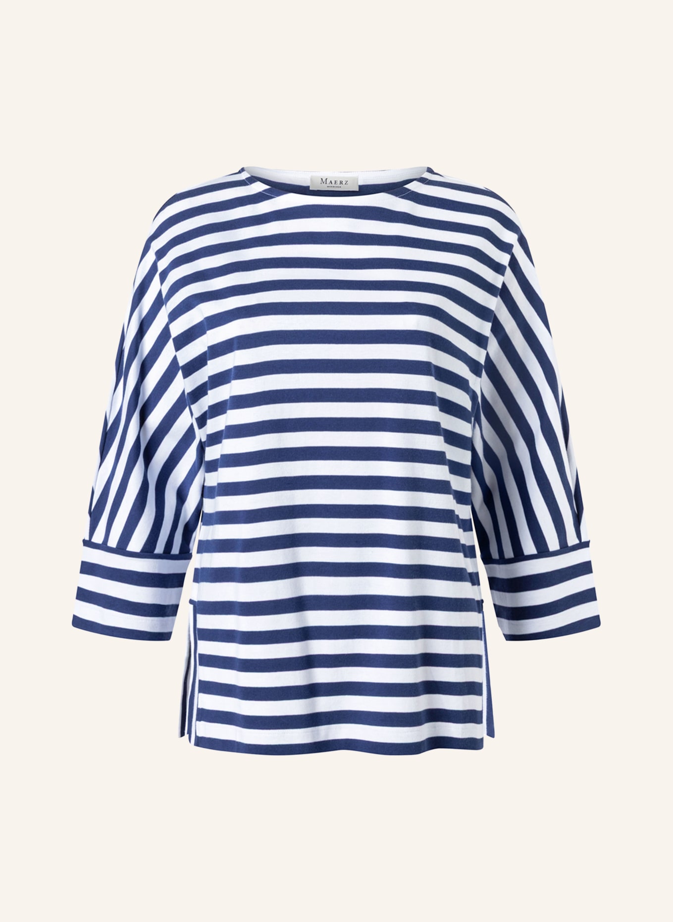 MAERZ MUENCHEN Shirt mit 3/4-Arm: DUNKELBLAU / WEISS