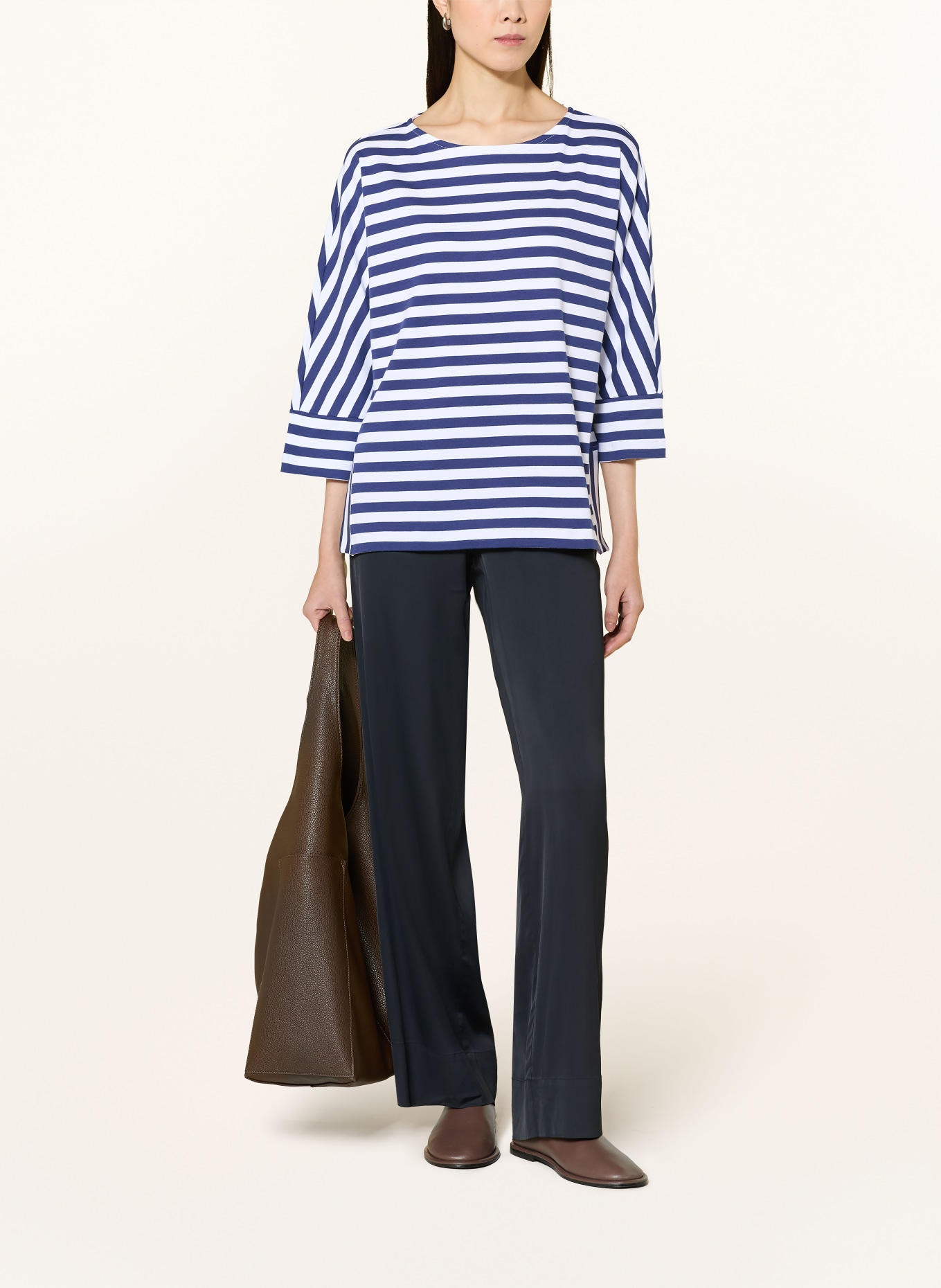 MAERZ MUENCHEN Shirt mit 3/4-Arm: DUNKELBLAU / WEISS