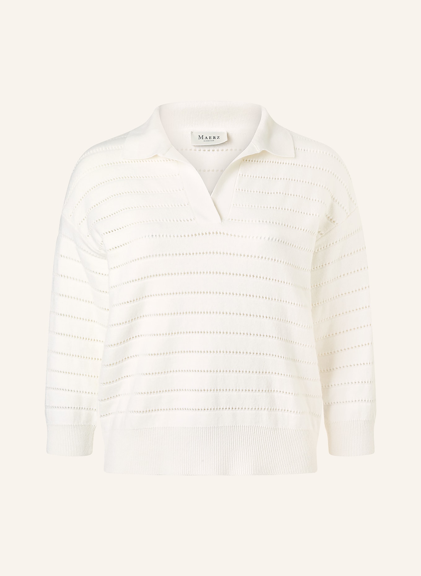MAERZ MUENCHEN Pletené polo tričko s 3/4 rukávem: KRÉMOVÁ