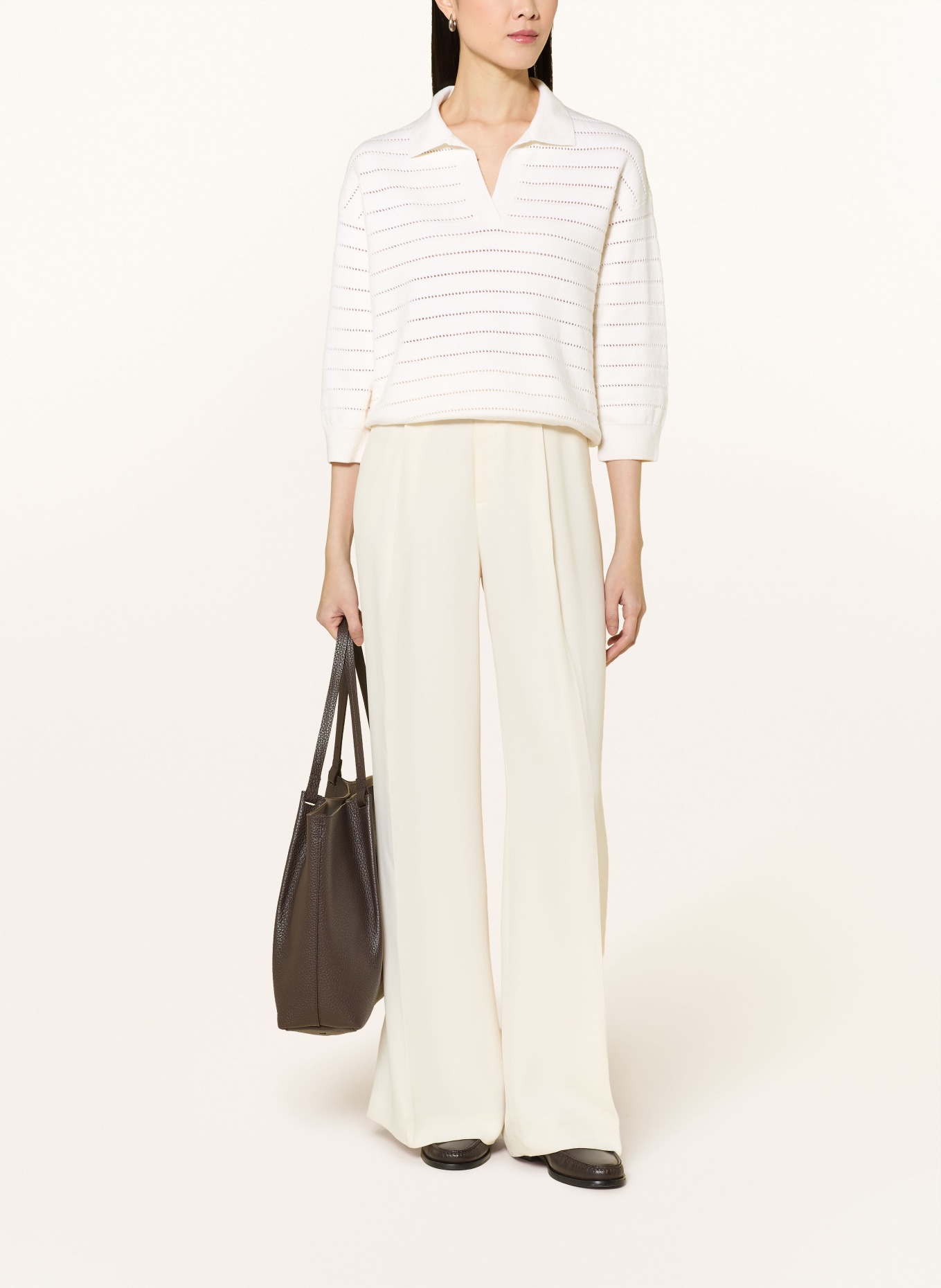 MAERZ MUENCHEN Pletené polo tričko s 3/4 rukávem: KRÉMOVÁ