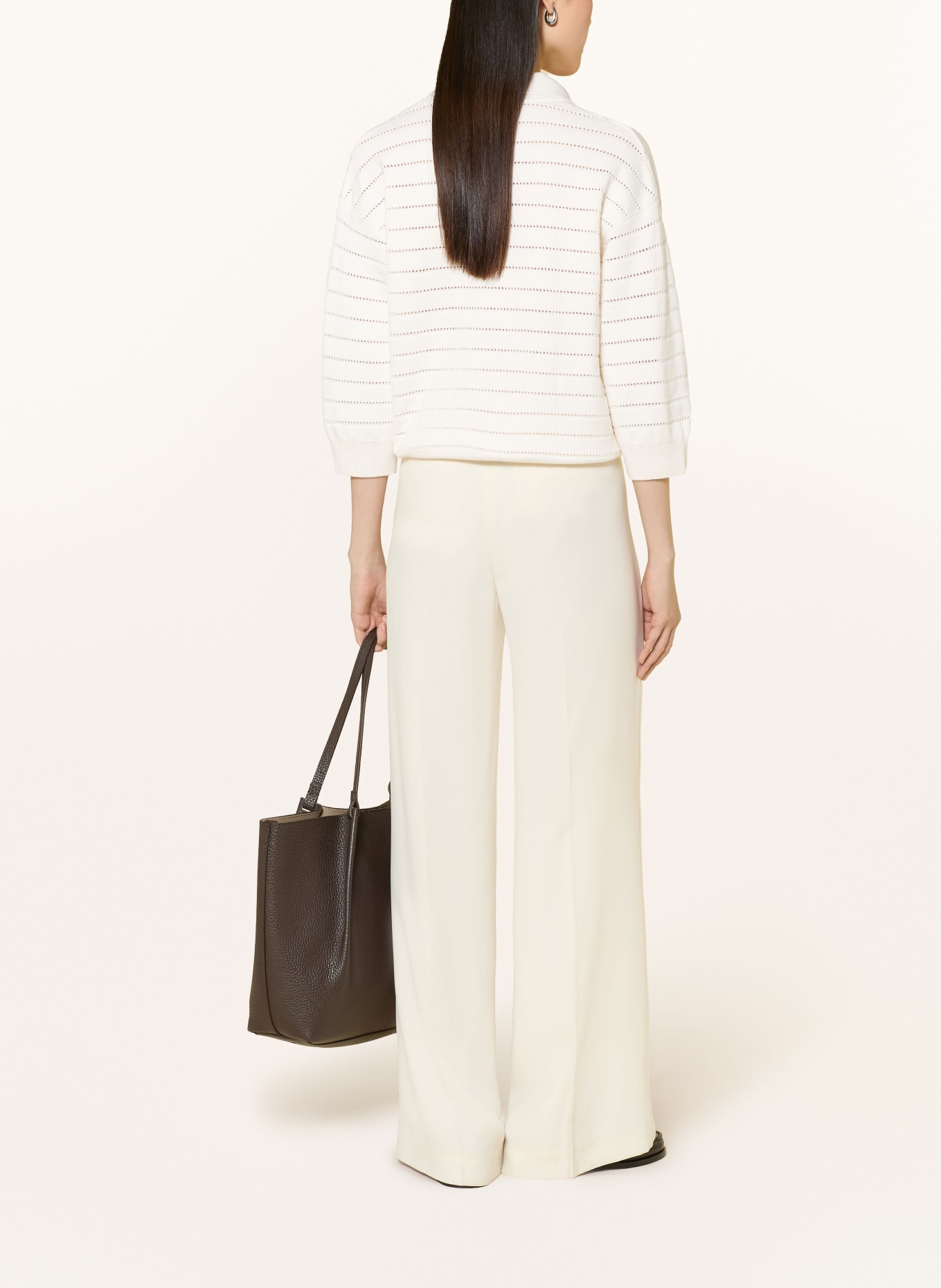 MAERZ MUENCHEN Pletené polo tričko s 3/4 rukávem: KRÉMOVÁ