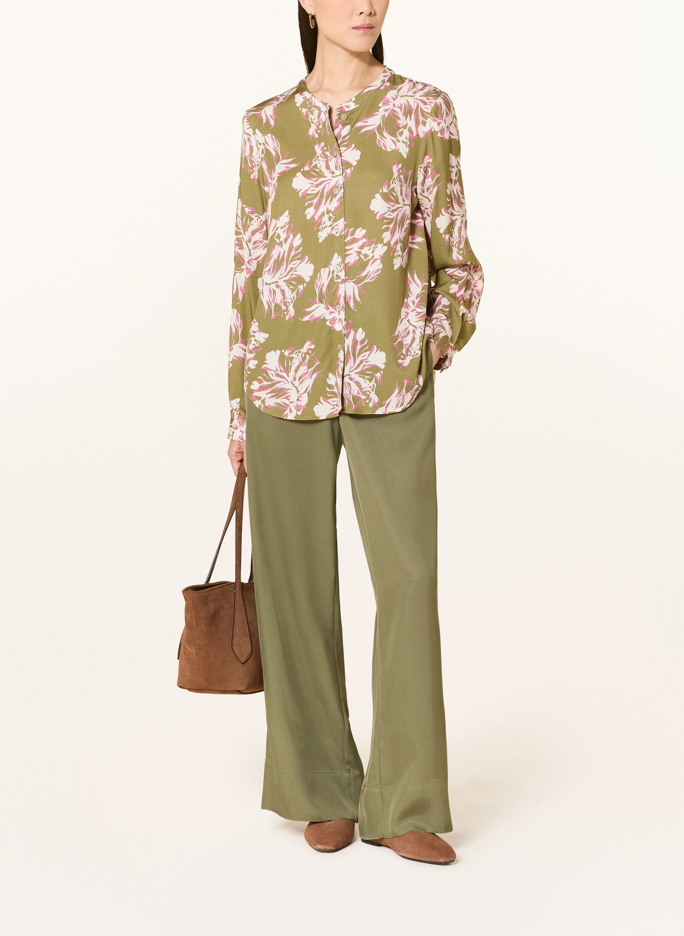 MAERZ MUENCHEN Bluse: OLIV / CREME / PINK