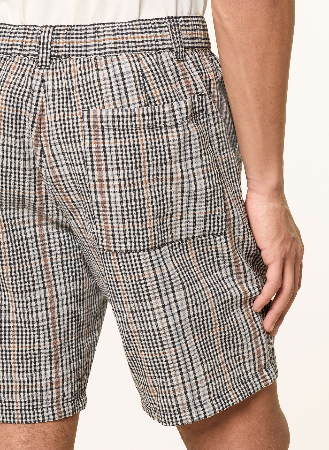 Barbour Shorts FIFE mit Leinen: SCHWARZ / HELLBRAUN / HELLGRAU