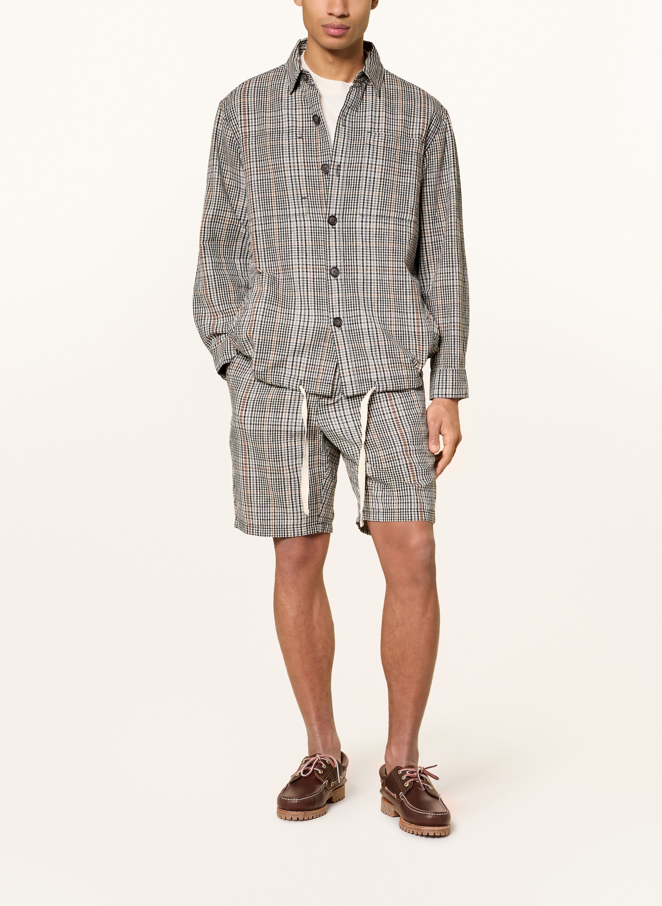 Barbour FIFE overshirt with linen: BLACK / LIGHT BROWN / LIGHT GRAY