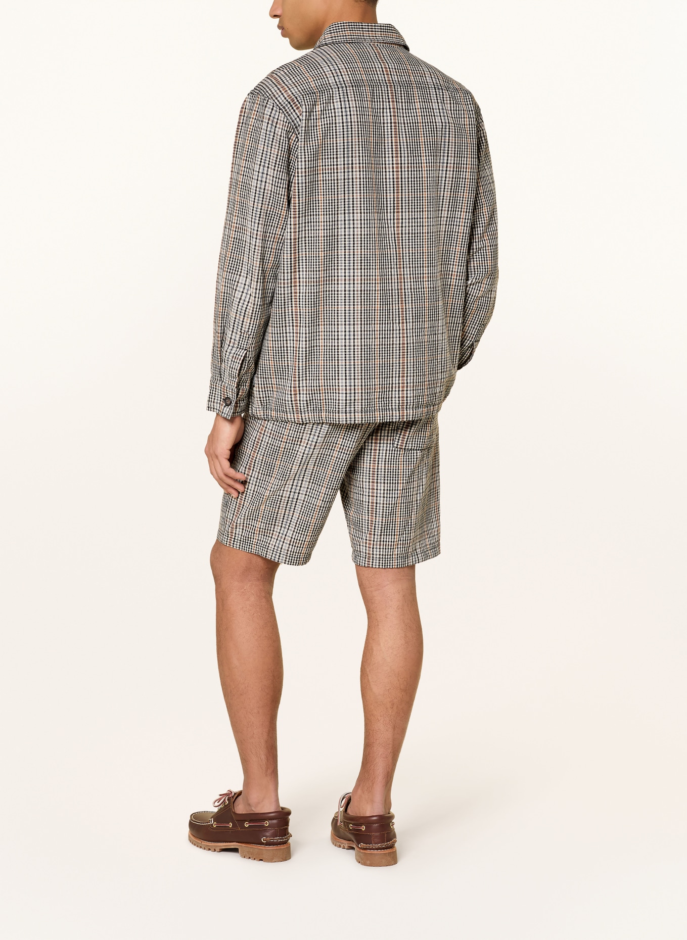 Barbour FIFE overshirt with linen: BLACK / LIGHT BROWN / LIGHT GRAY