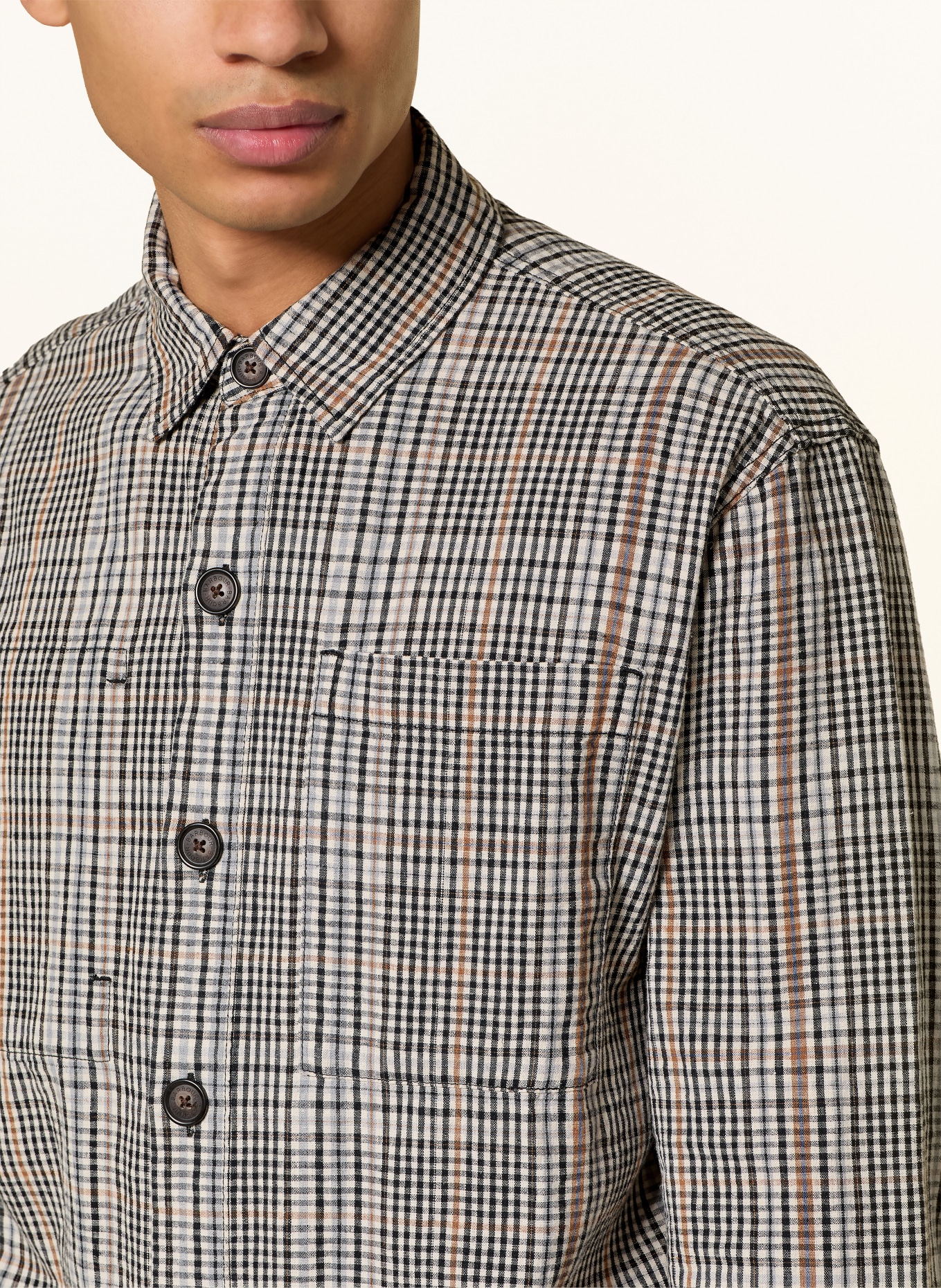 Barbour FIFE overshirt with linen: BLACK / LIGHT BROWN / LIGHT GRAY