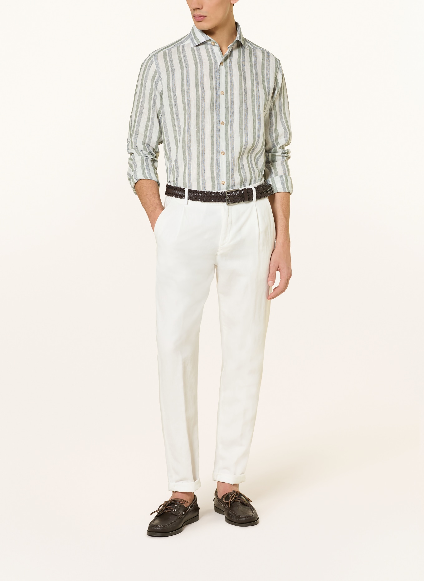 ETON Leinenhemd Regular Fit: WEISS / GRAU / OLIV