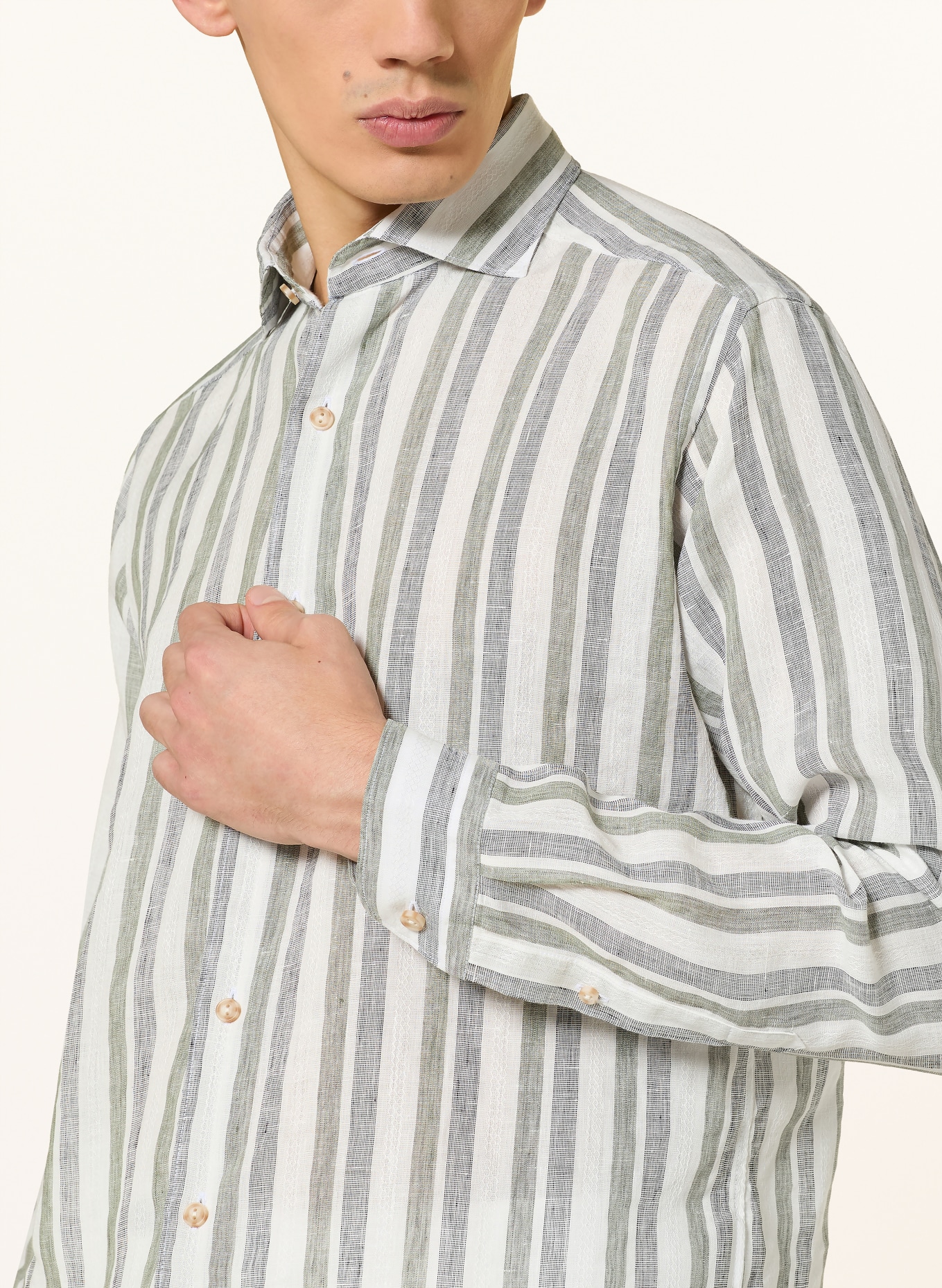 ETON Leinenhemd Regular Fit: WEISS / GRAU / OLIV