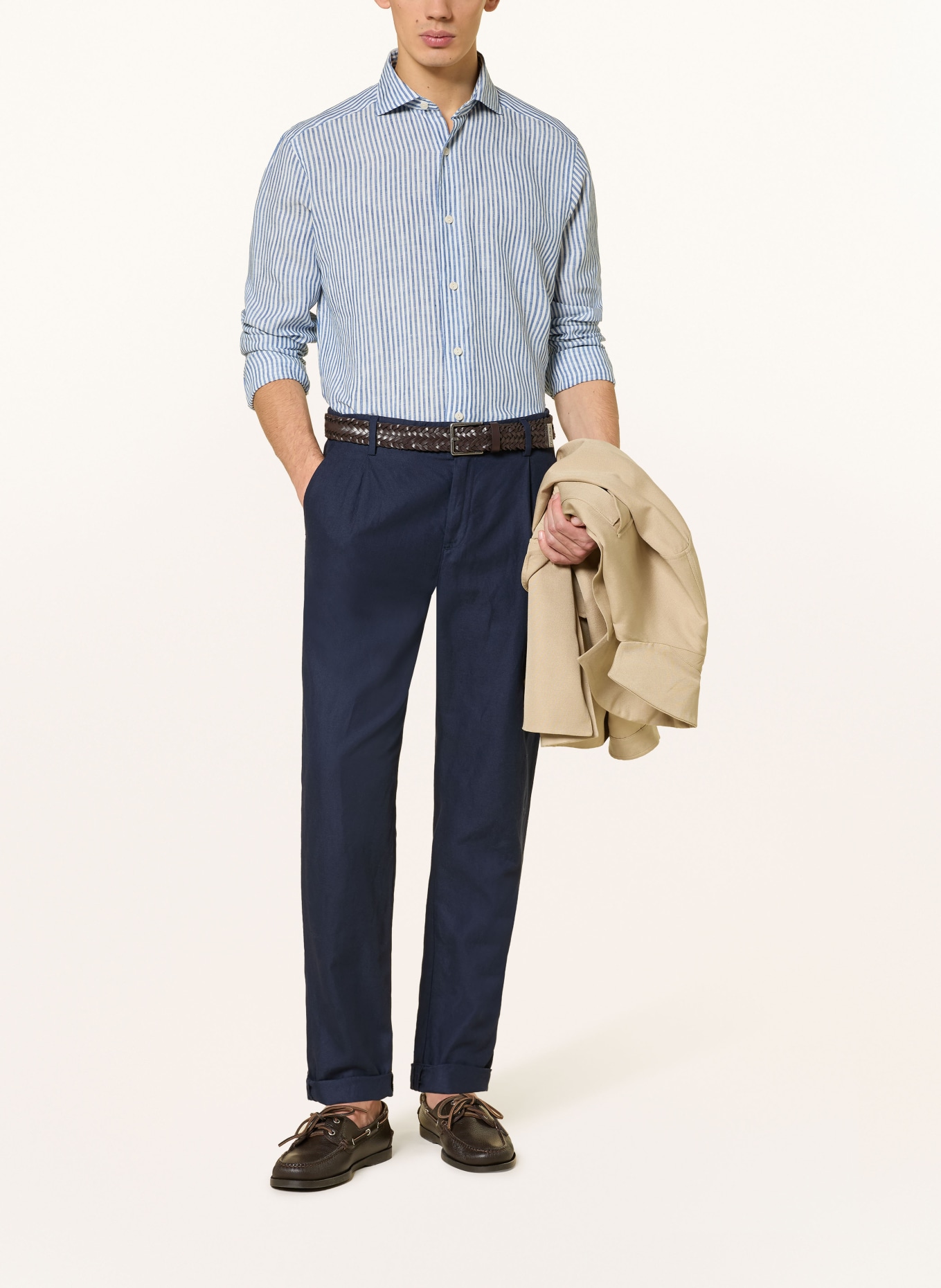 ETON Leinenhemd Regular Fit: DUNKELBLAU / WEISS