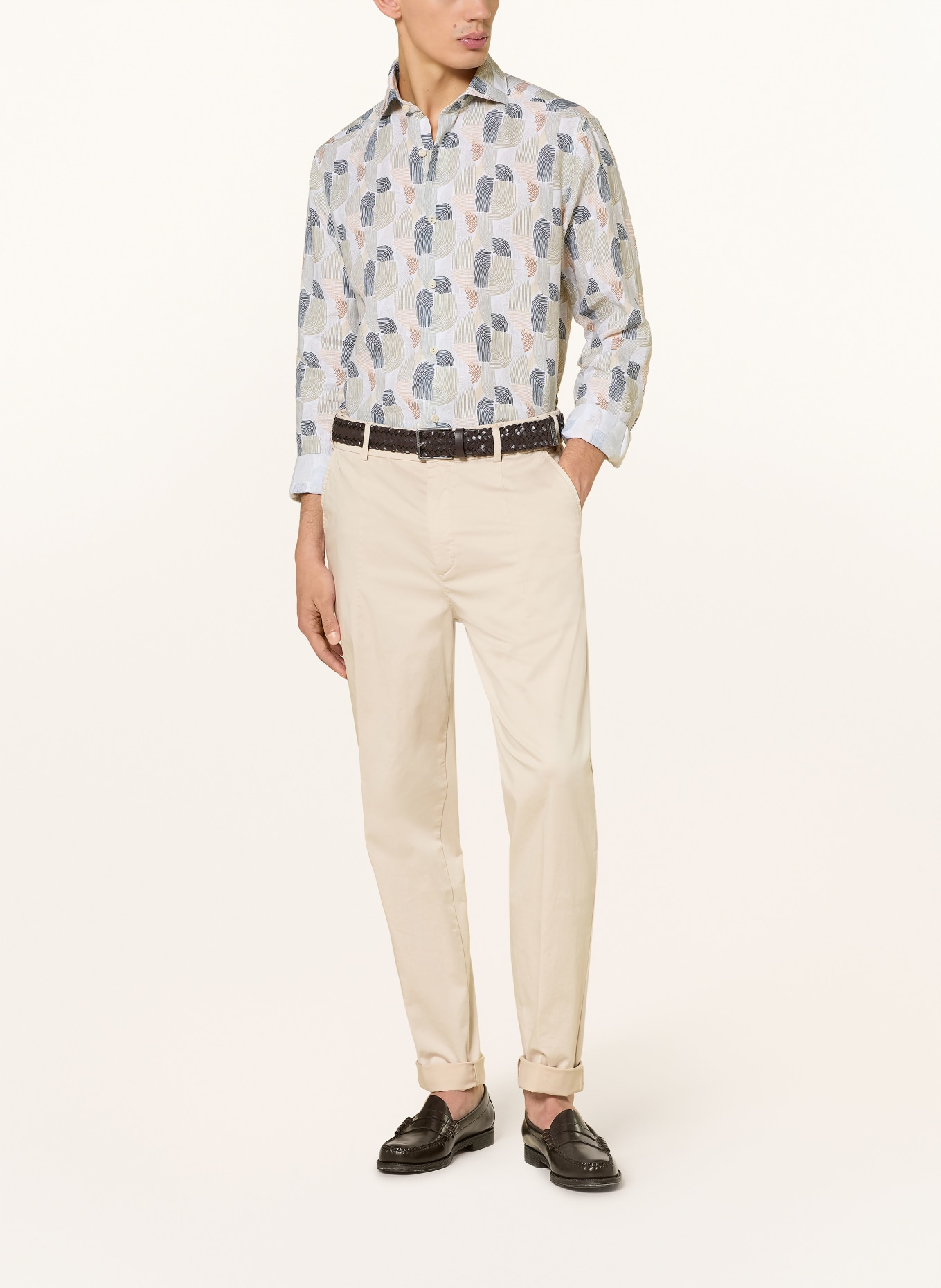 ETON Lněná košile Casual Fit: BÍLÁ / KHAKI / TMAVĚ MODRÁ