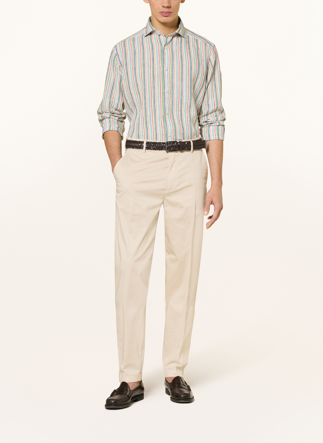 ETON Leinenhemd Casual Fit: WEISS / ROT / DUNKELBLAU