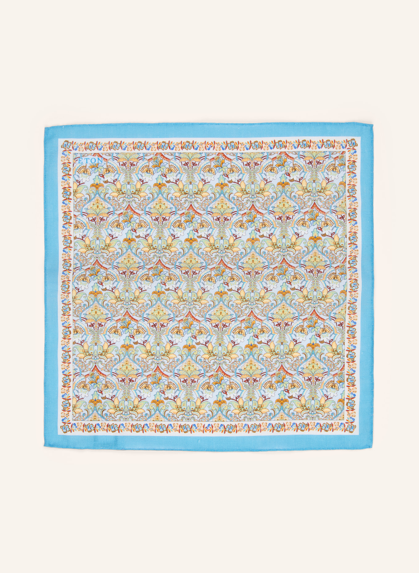 ETON Einstecktuch aus Leinen: HELLBLAU / DUNKELROT / GELB