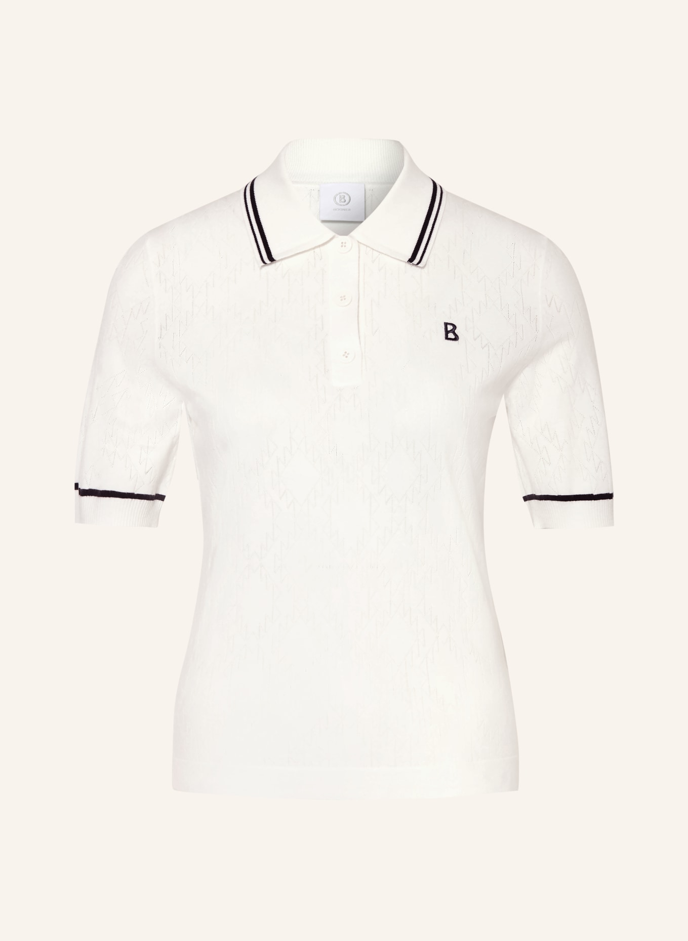 BOGNER Pletené polo tričko MANDY: BÍLÁ / TMAVĚ MODRÁ / ČERNÁ