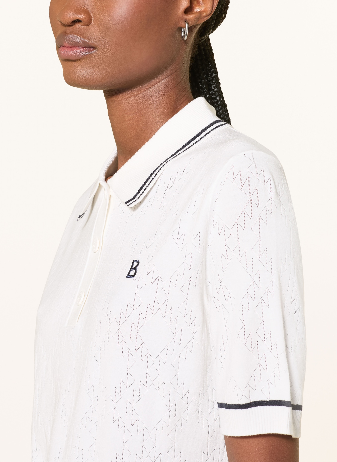 BOGNER Pletené polo tričko MANDY: BÍLÁ / TMAVĚ MODRÁ / ČERNÁ