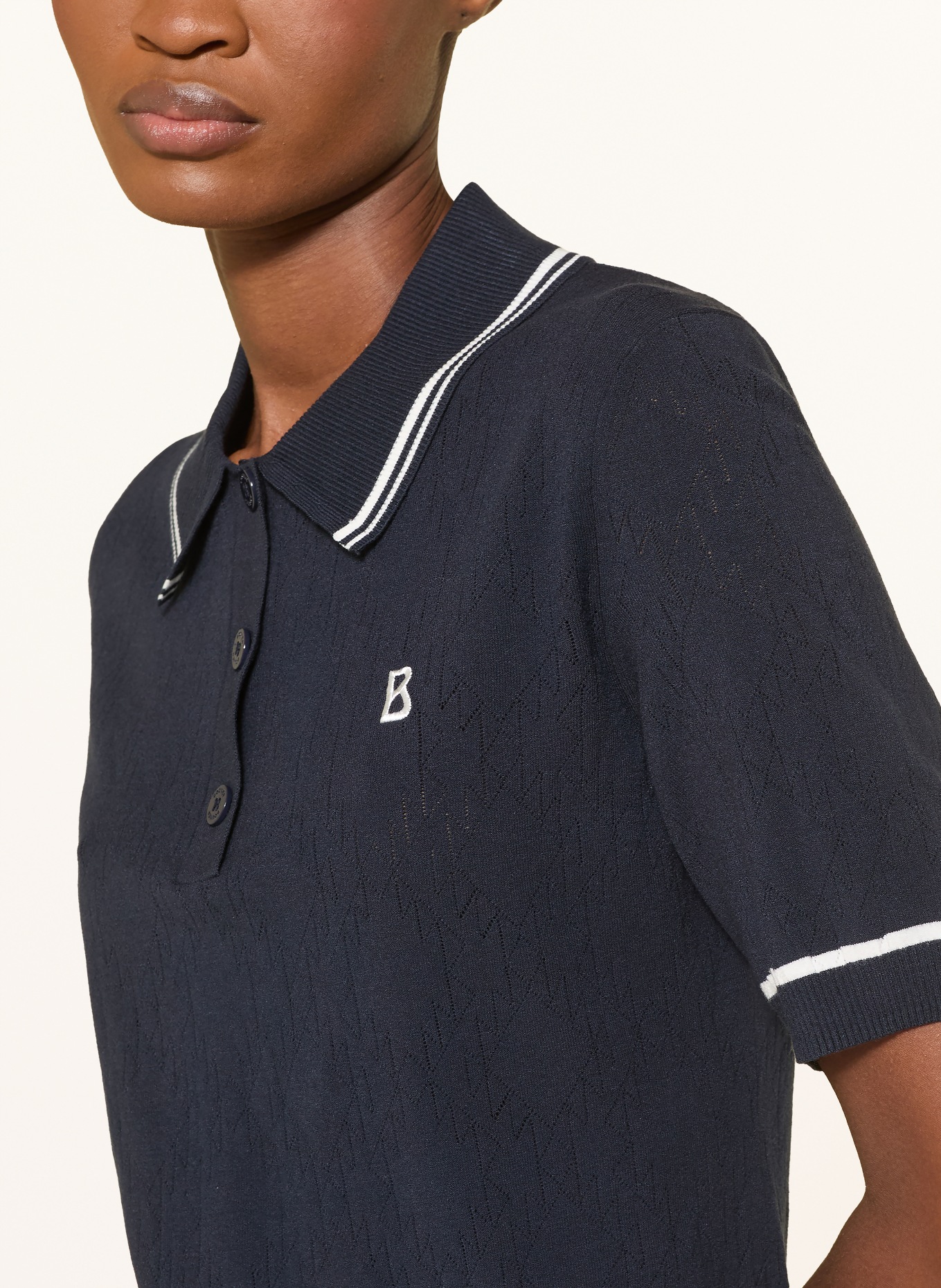 BOGNER Strick-Poloshirt MANDY: DUNKELBLAU / CREME