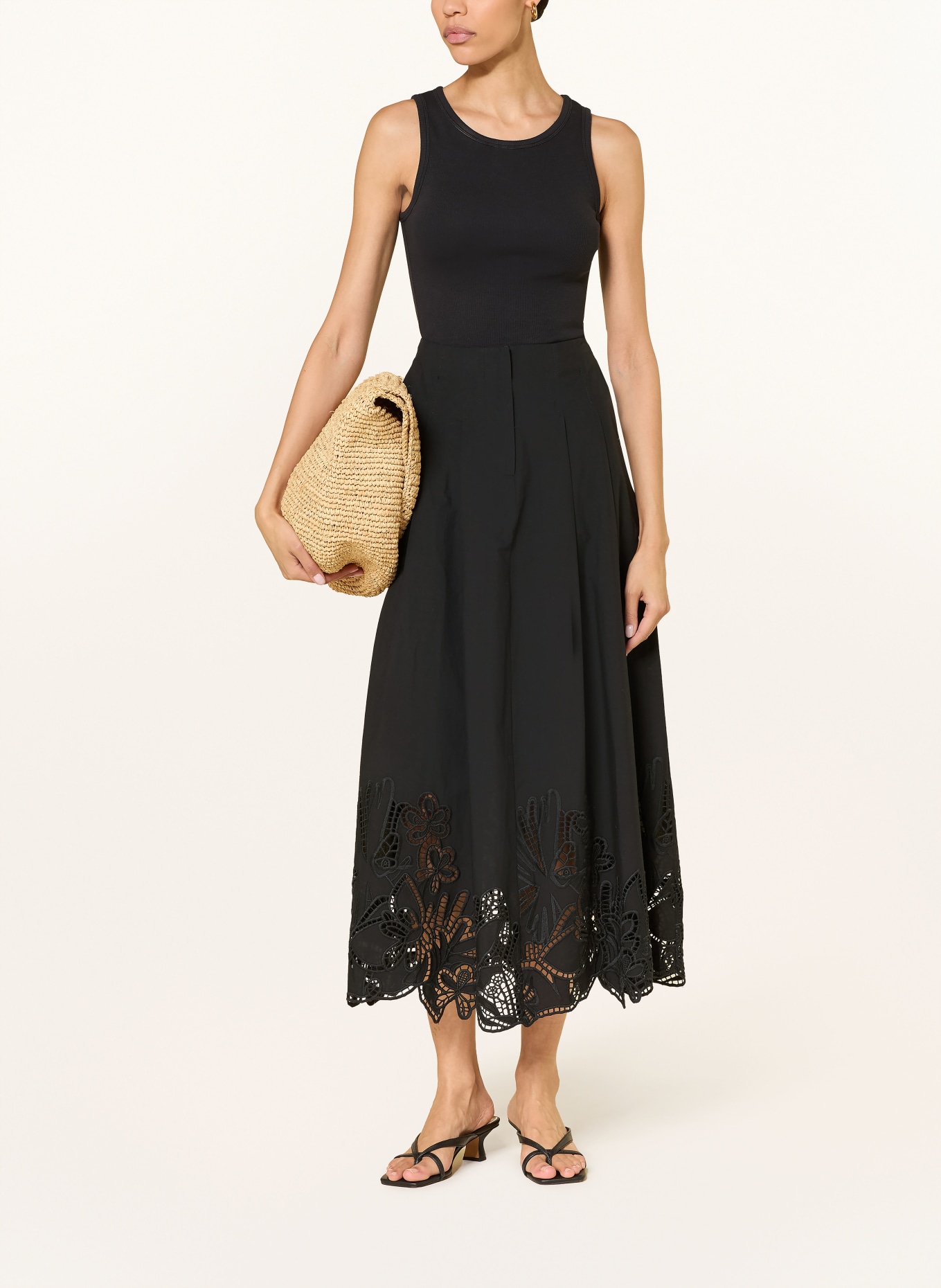 RIANI Skirt with lace trim: BLACK