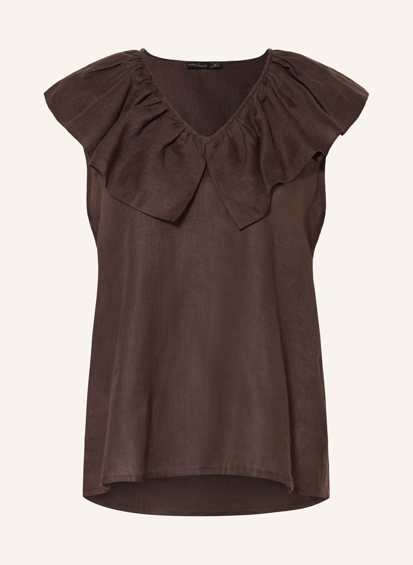 van Laack Lněná halenka VL-BINTOU-SV s volány: TMAVĚ HNĚDÁ