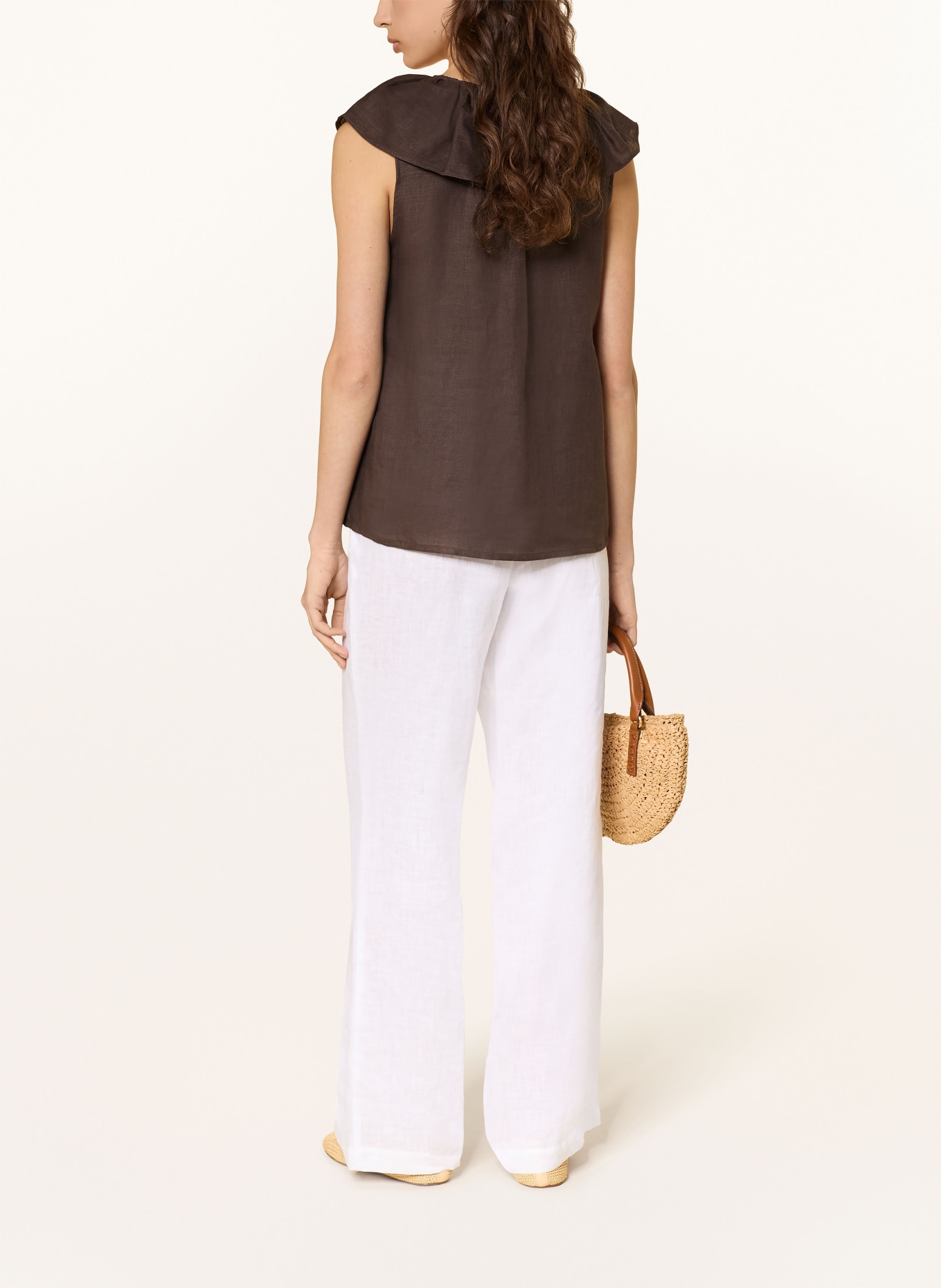 van Laack Lněná halenka VL-BINTOU-SV s volány: TMAVĚ HNĚDÁ