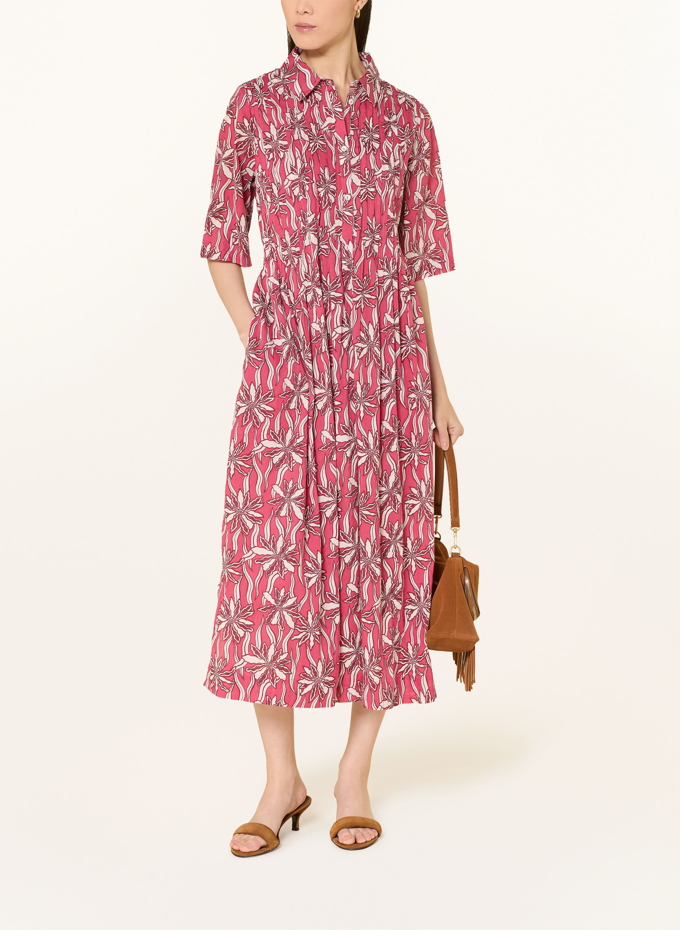 YERSE Overhemdjurk NARA: VIEUX ROSE / CRÈME / DONKERROOD