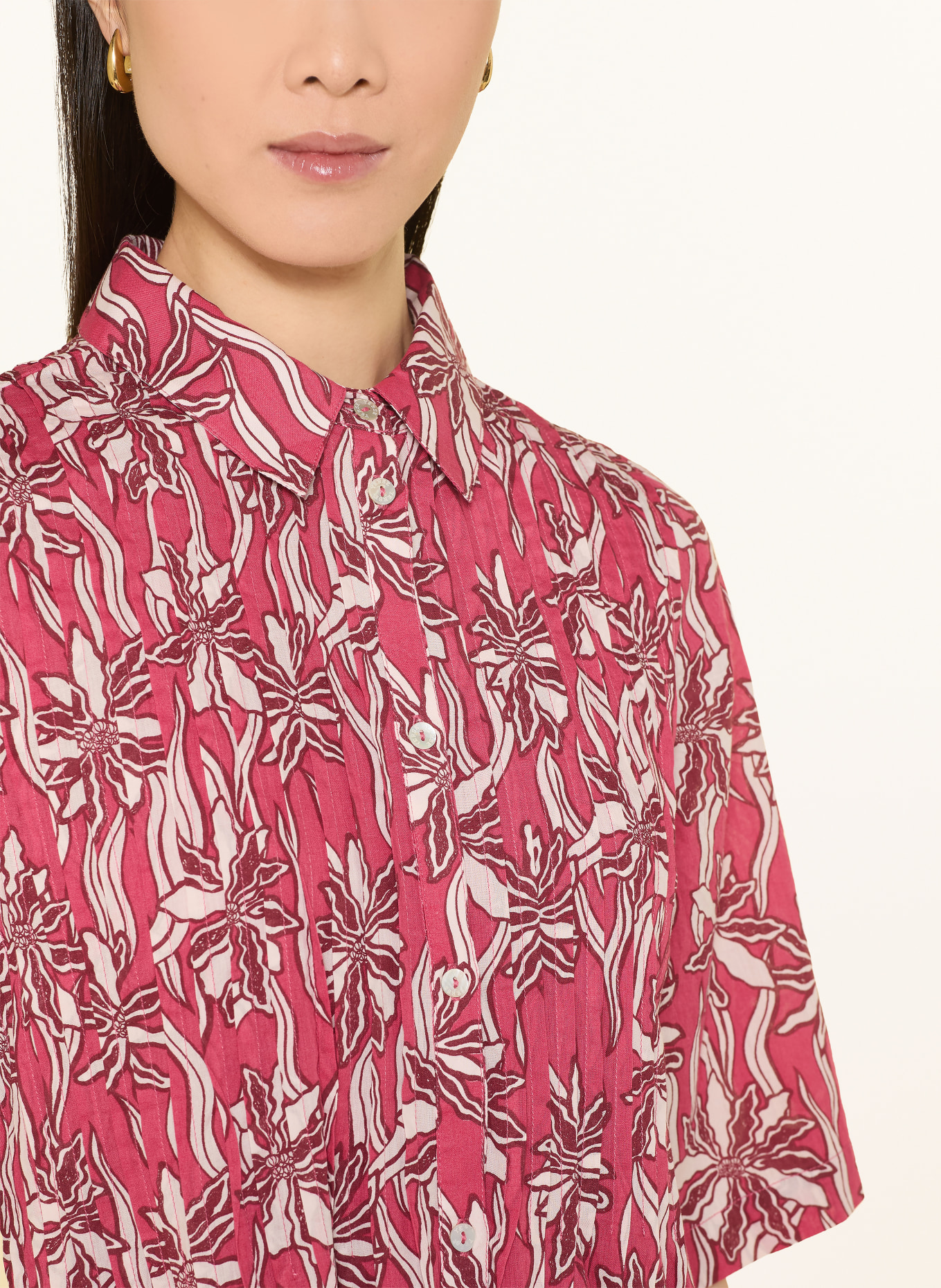 YERSE Overhemdjurk NARA: VIEUX ROSE / CRÈME / DONKERROOD