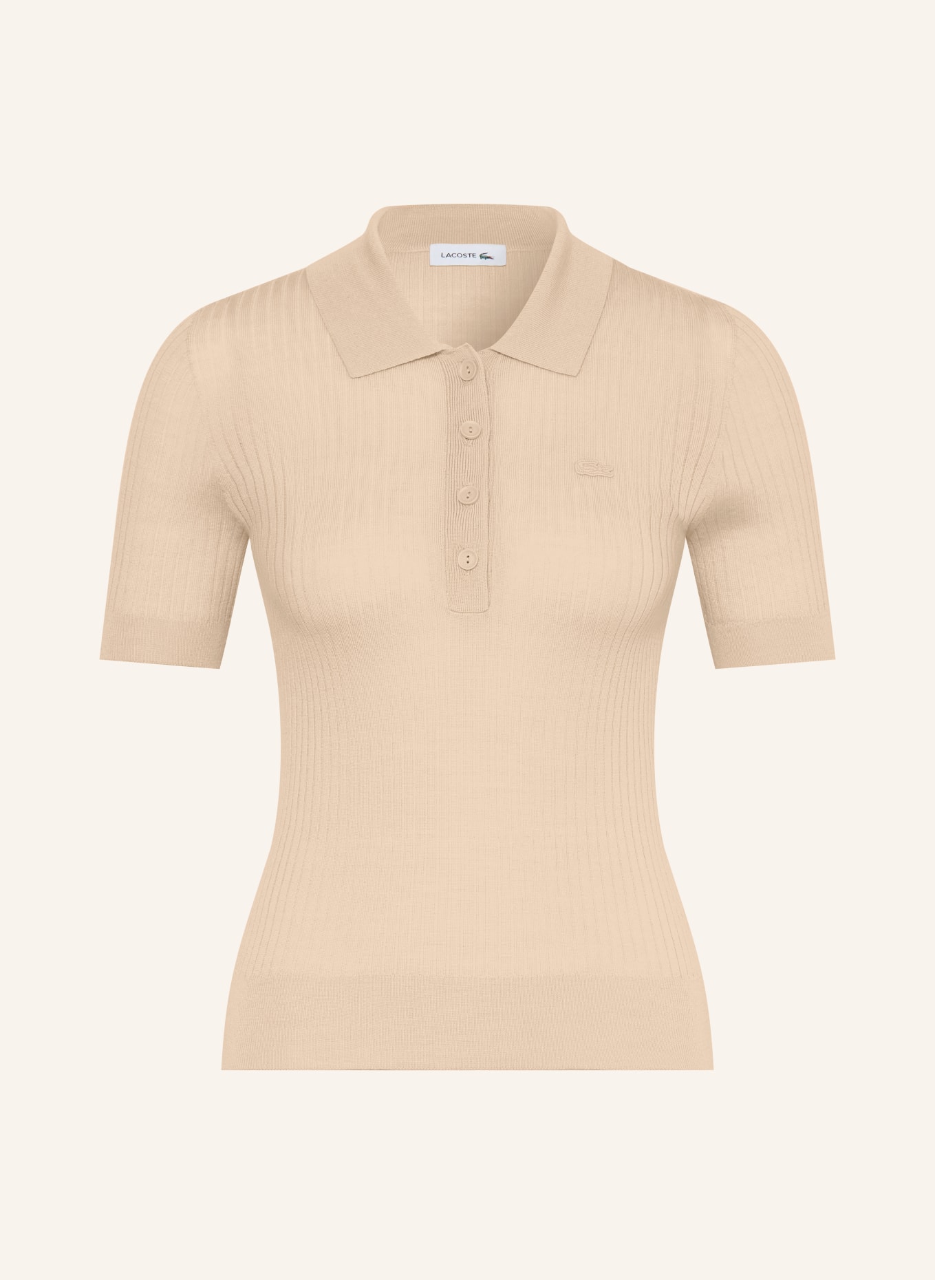 LACOSTE Knitted merino wool polo shirt: BEIGE