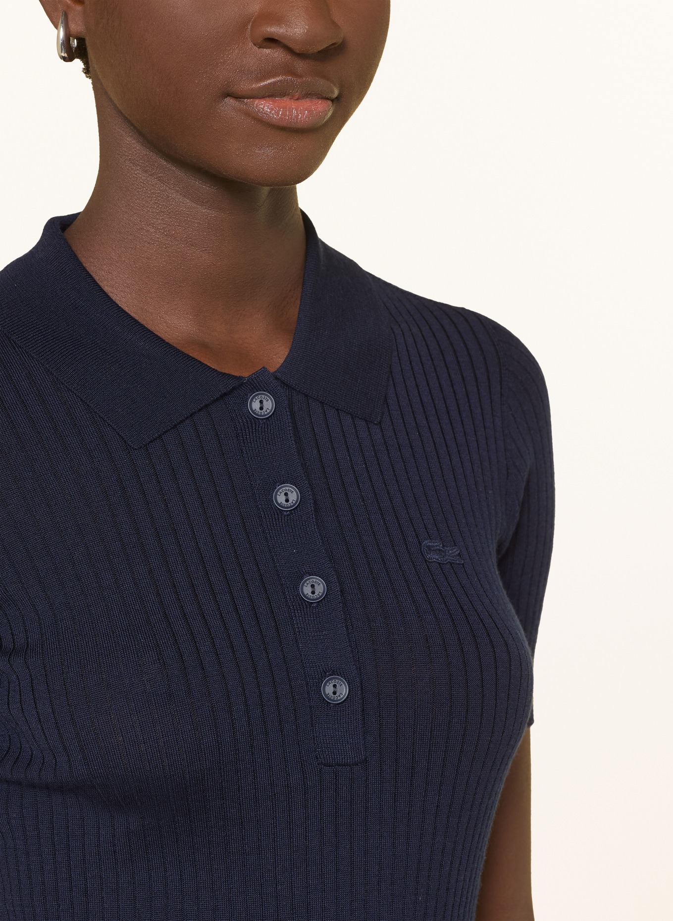 LACOSTE Pletené polo tričko z merino vlny: TMAVĚ MODRÁ