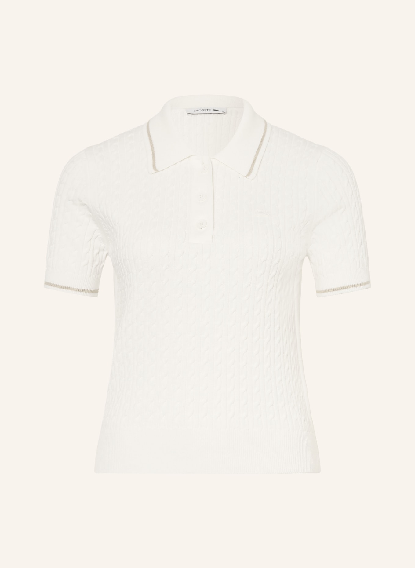 LACOSTE Pletené polo tričko: BÍLÁ / BÉŽOVÁ