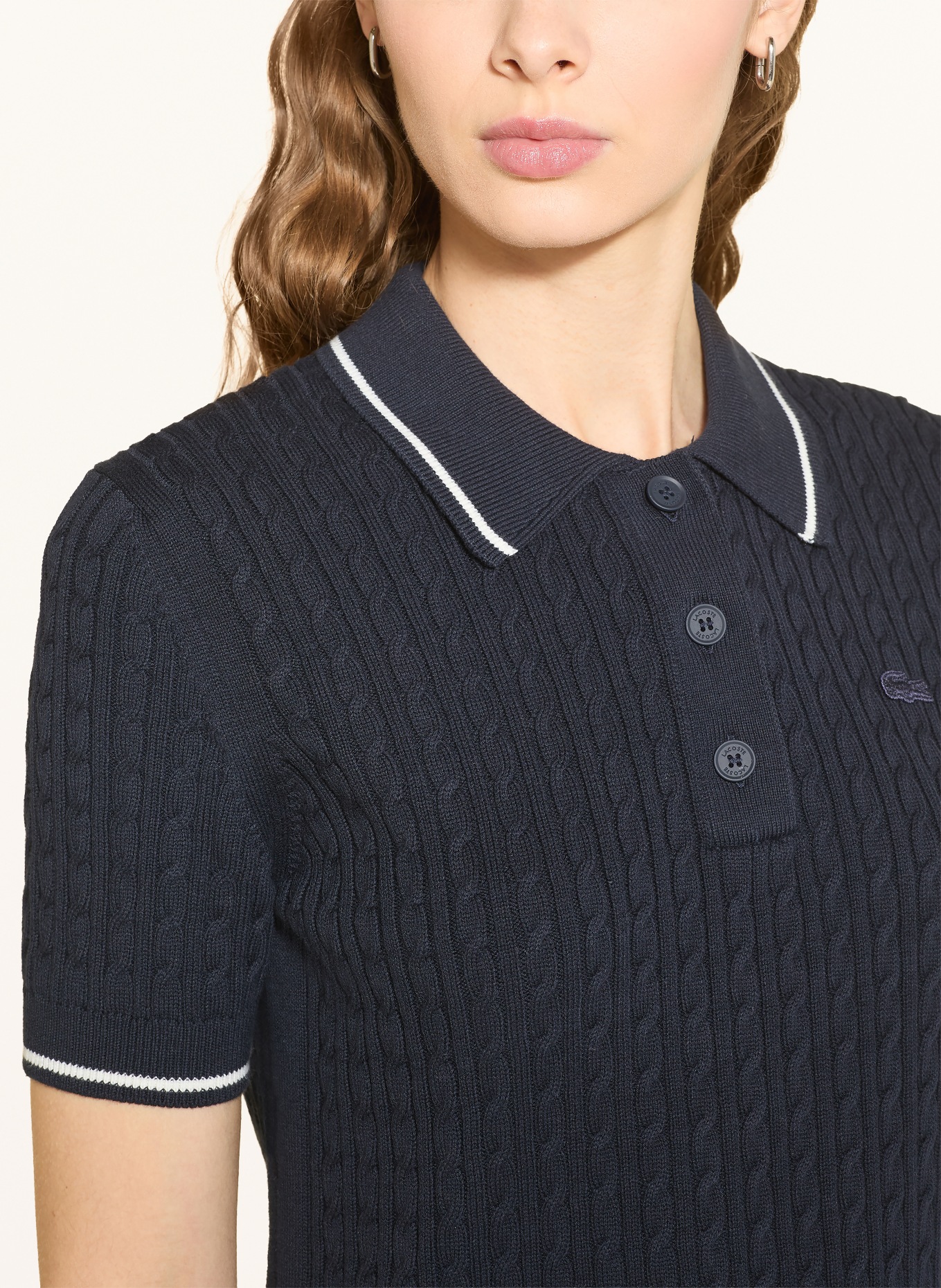 LACOSTE Pletené polo tričko: TMAVĚ MODRÁ / BÍLÁ