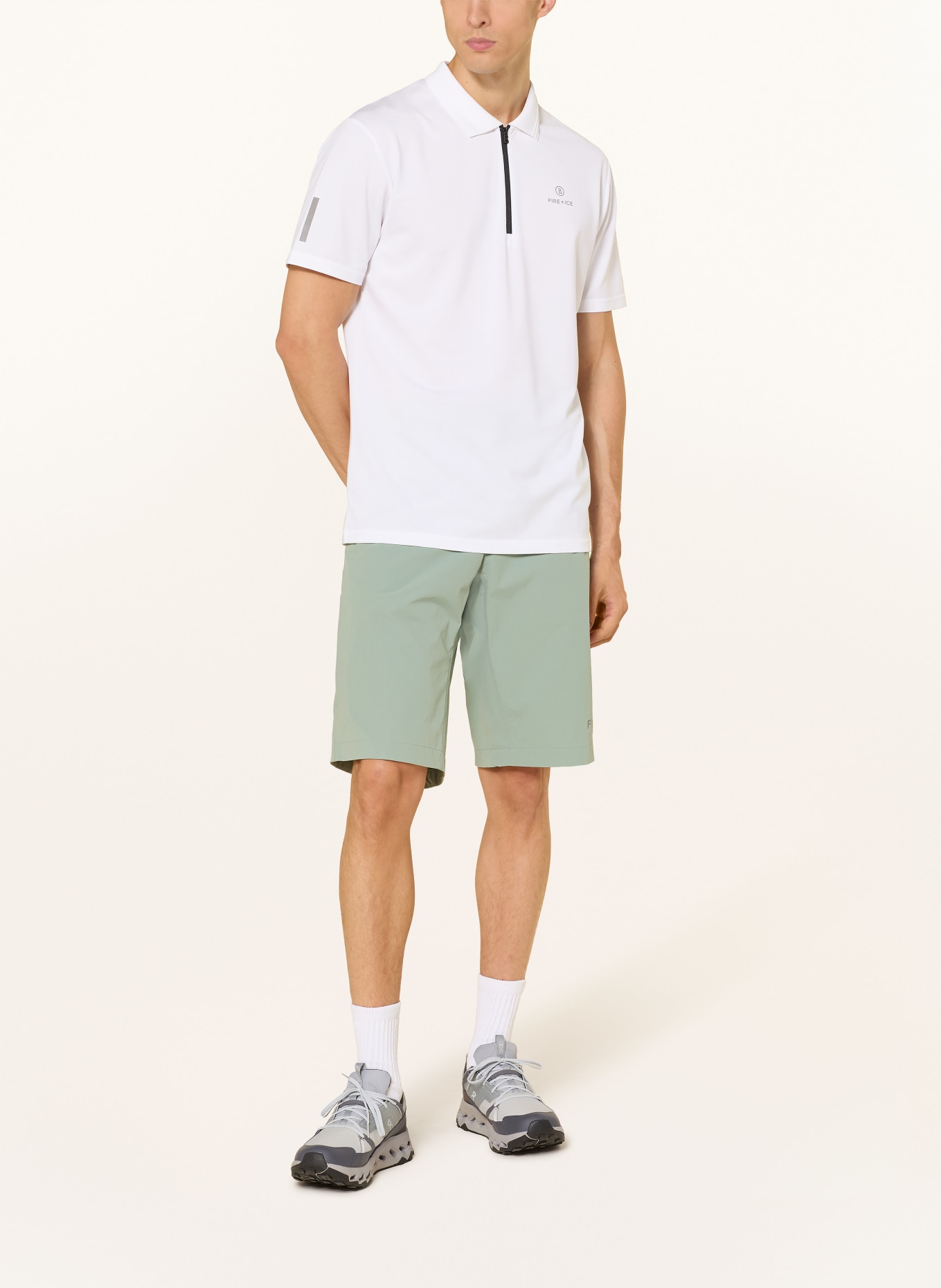 FIRE+ICE Koszulka polo z dżerseju MIKKA: BIAŁY / SZAROBRĄZOWY / CZARNY