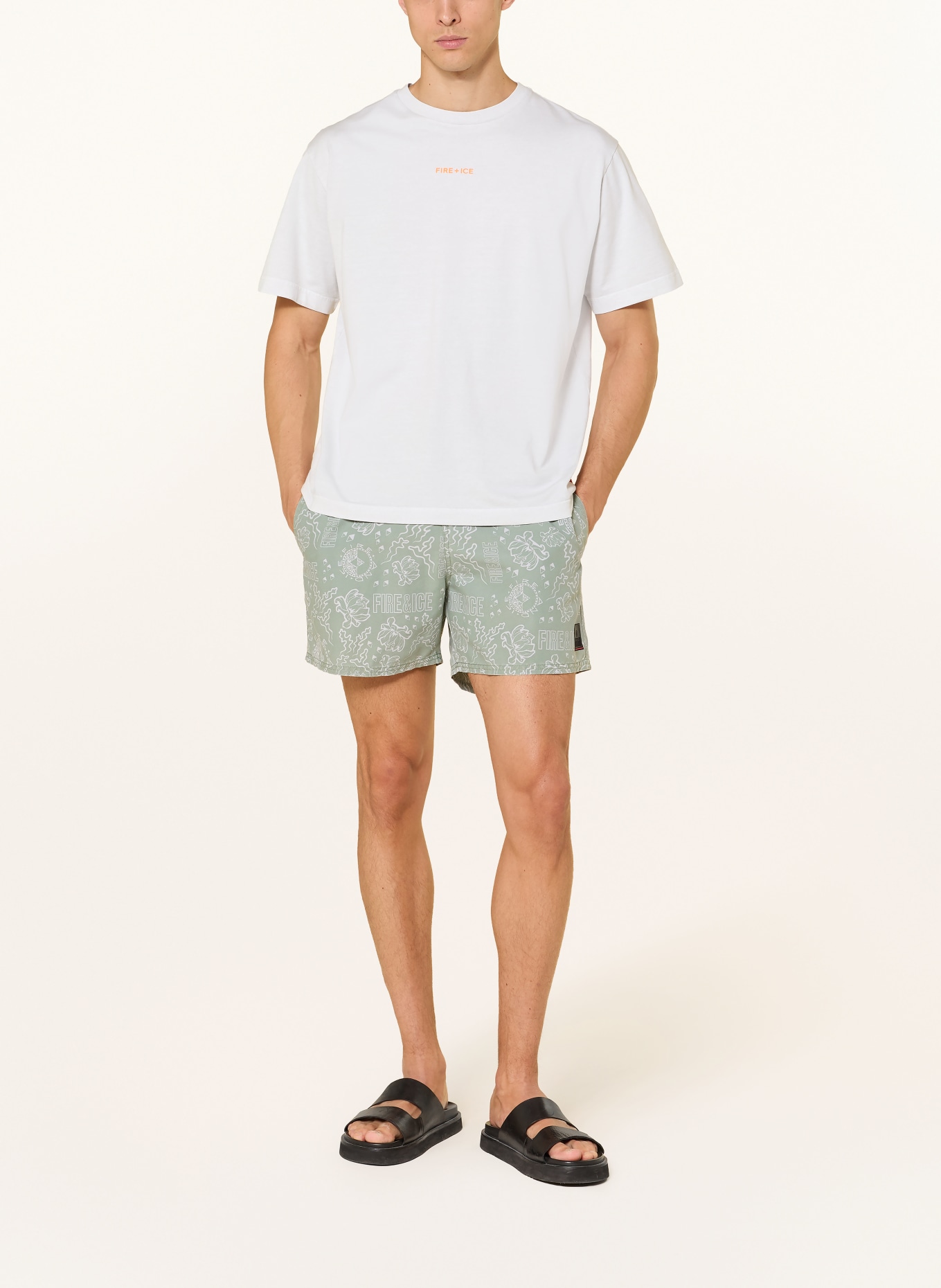 FIRE+ICE T-Shirt AVAN: HELLGRAU / NEONORANGE