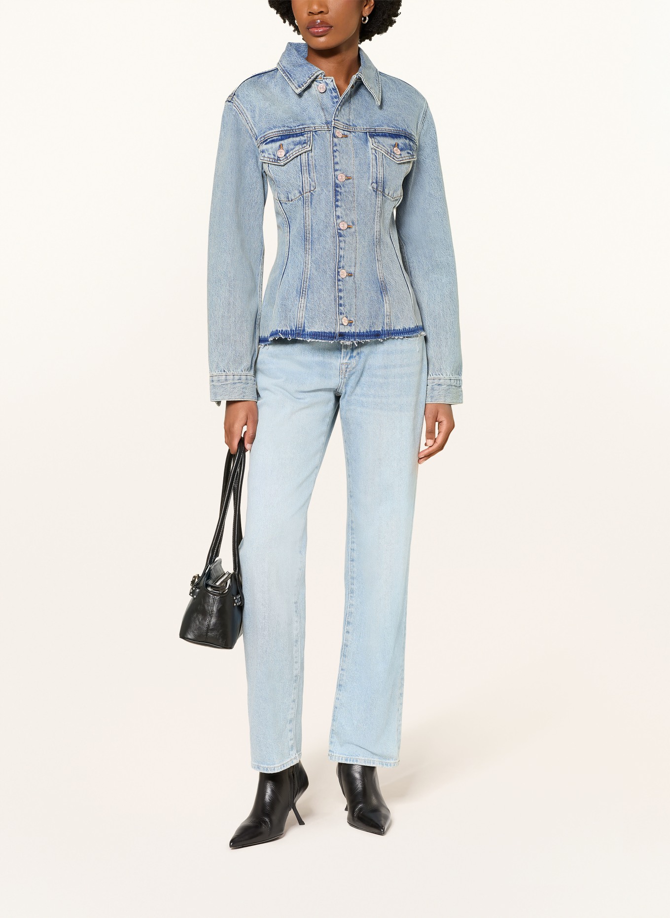 7 for all mankind CINCHED TRUCKER denim jacket: 3BX Light Blue