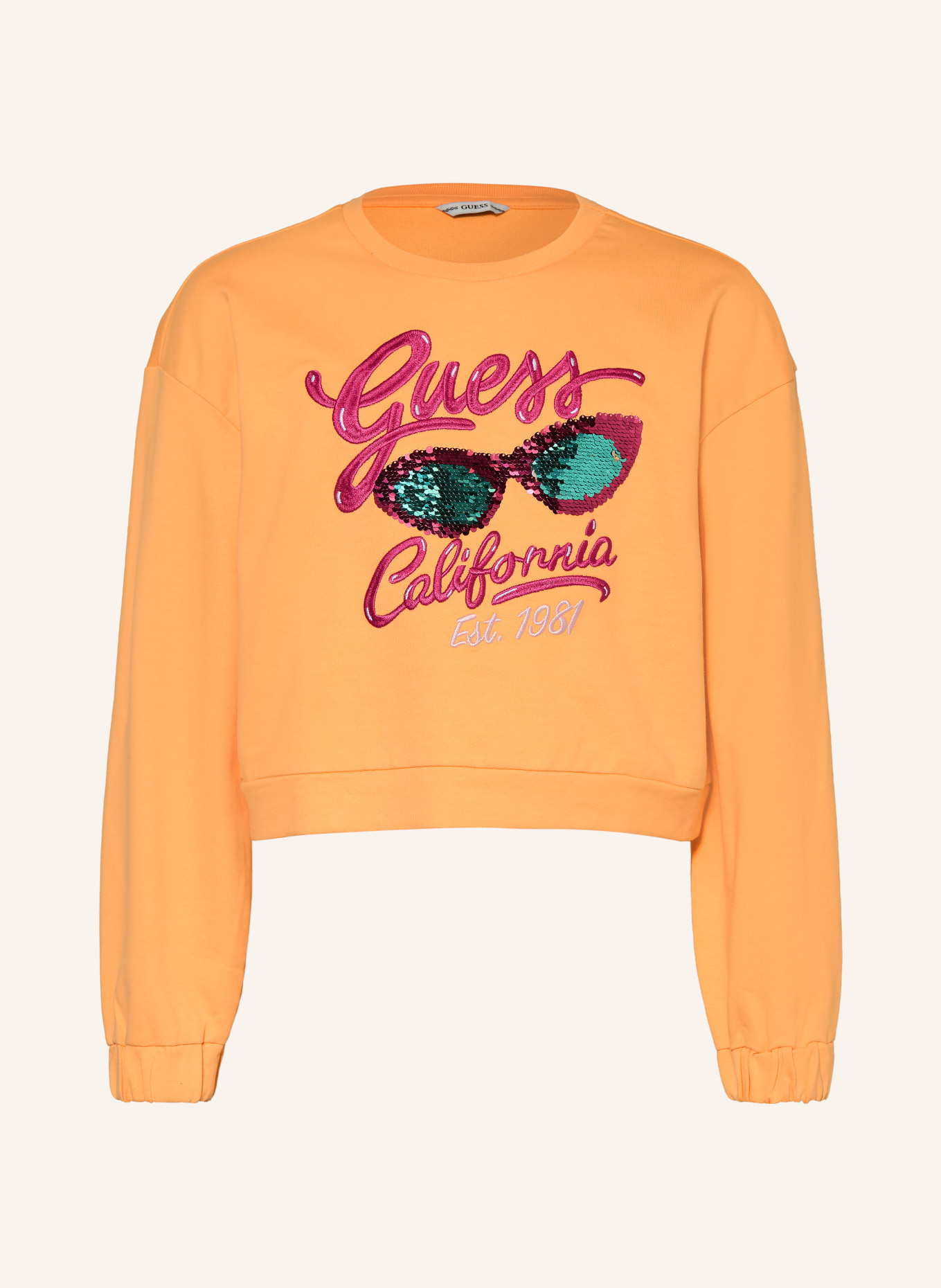 GUESS Sweatshirt mit Pailletten: HELLORANGE / PINK / GRÜN