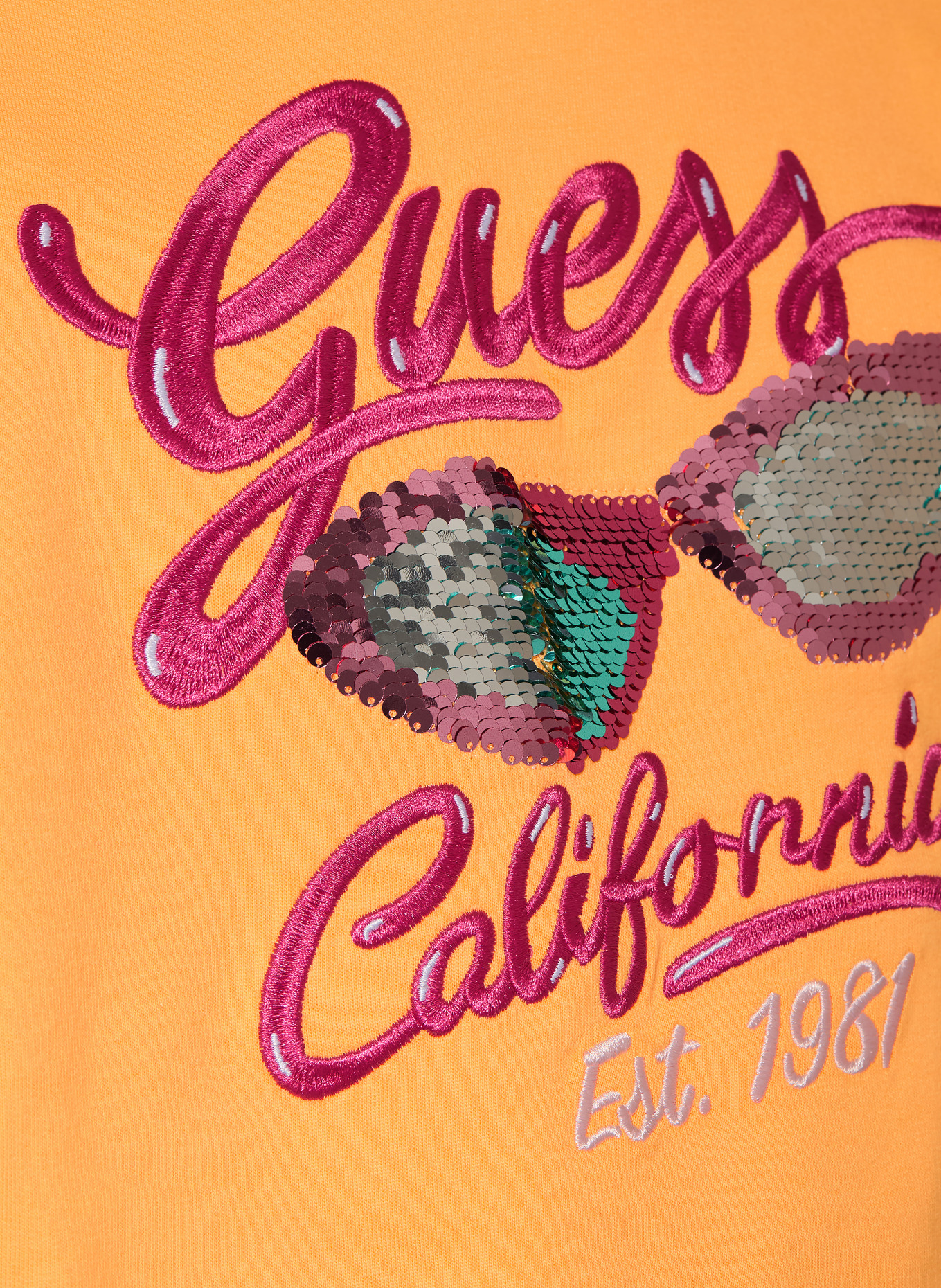 GUESS Sweatshirt mit Pailletten: HELLORANGE / PINK / GRÜN