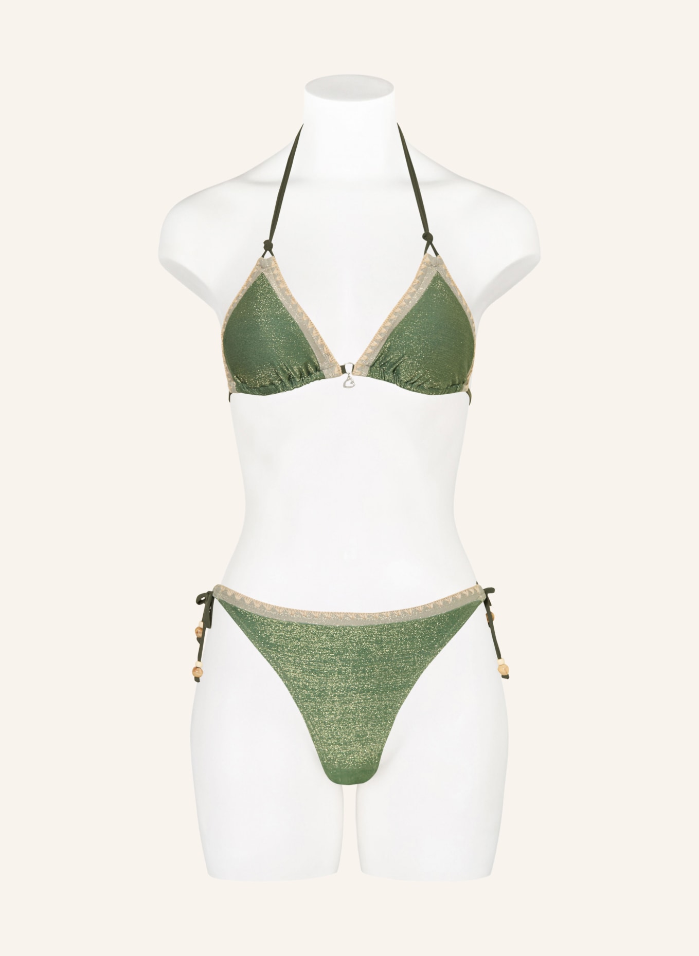 BANANA MOON Trojúhelníkové bikiny BLUCOSTORA SHIN s třpytivou nití: ZELENÁ / BÉŽOVÁ