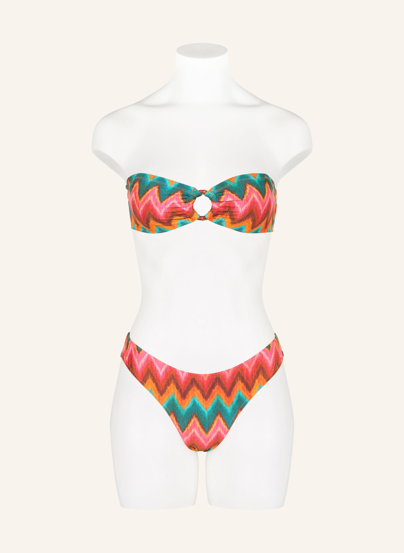 BANANA MOON Bandeau-bikinitop MYERO NALIKA met glittergaren: PETROL / ROZE / DONKERROOD