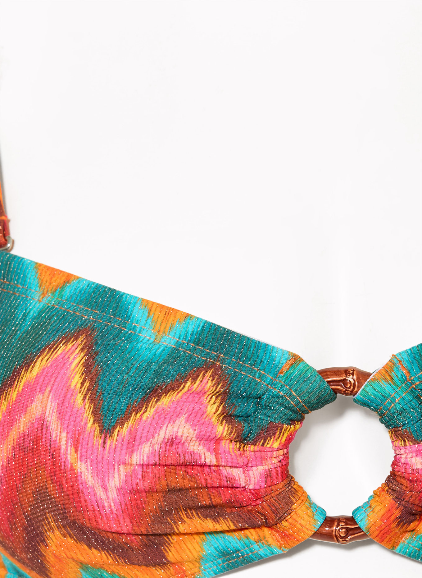 BANANA MOON Bandeau-bikinitop MYERO NALIKA met glittergaren: PETROL / ROZE / DONKERROOD