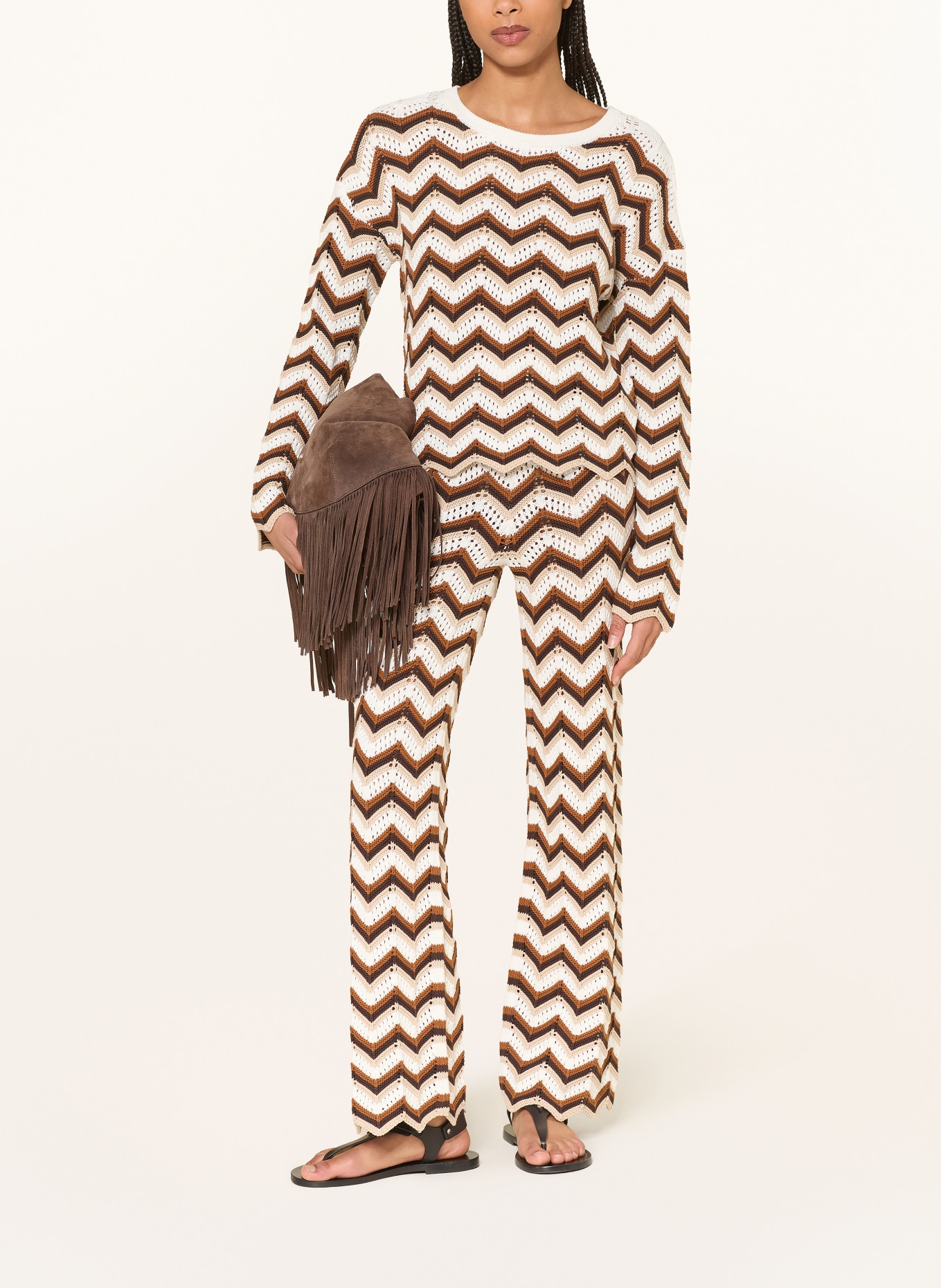 MRS & HUGS Pull au crochet: MARRON / BEIGE / CRÈME