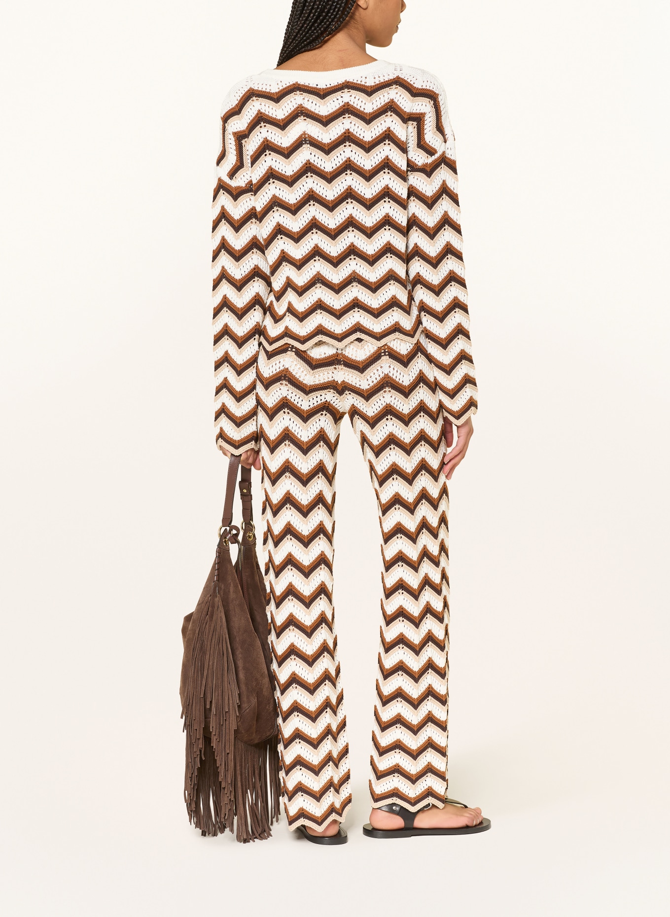 MRS & HUGS Pull au crochet: MARRON / BEIGE / CRÈME