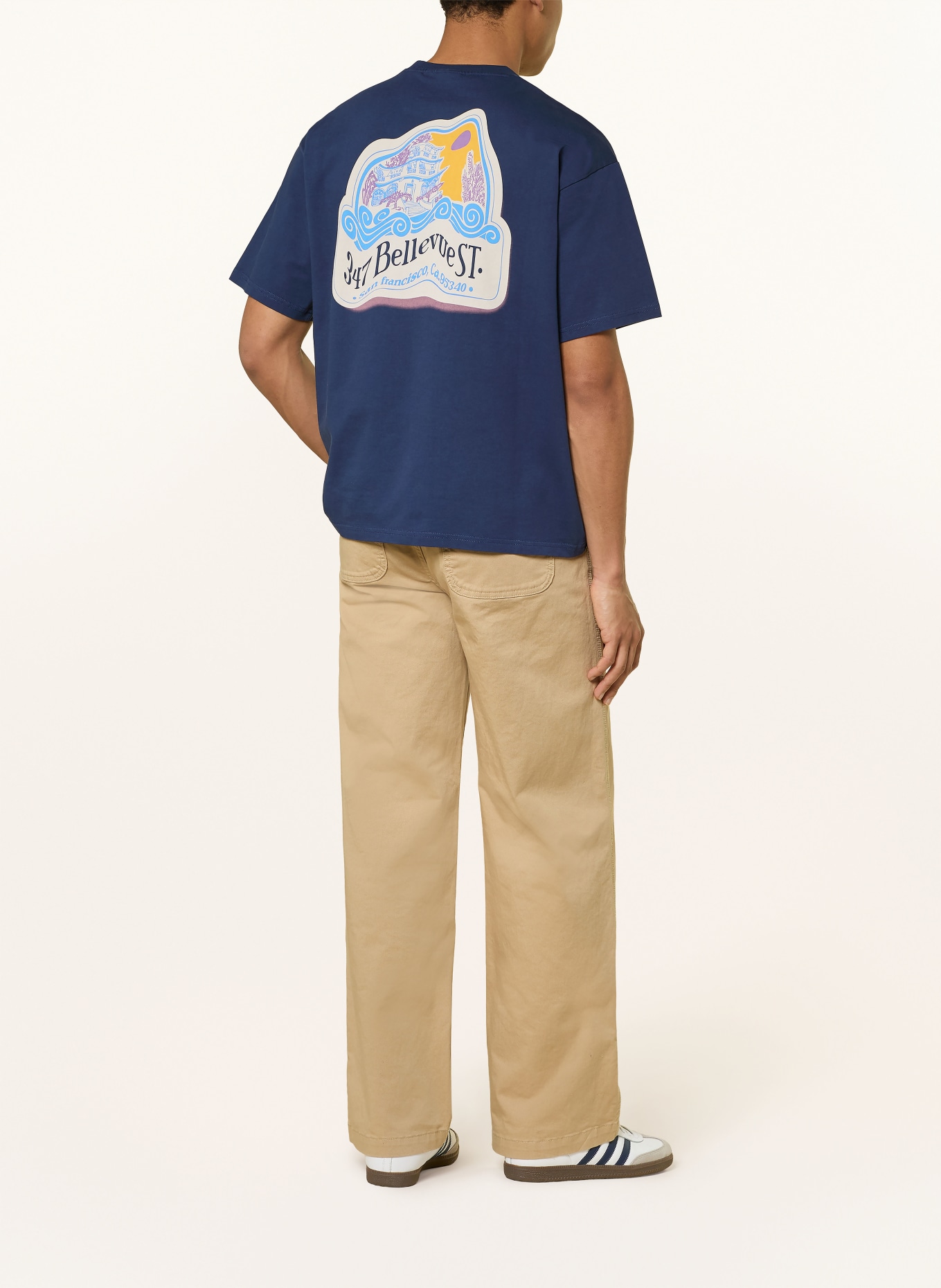 NAPAPIJRI T-Shirt S-FLUORITE: DUNKELBLAU / CREME / GELB