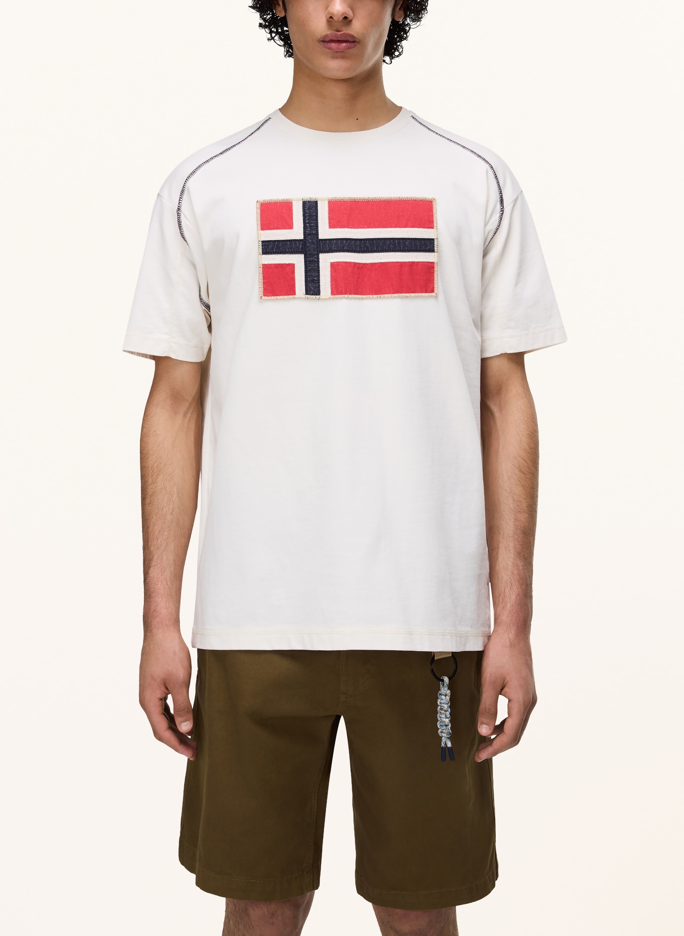 NAPAPIJRI T-Shirt S-REFLECT: ECRU / ROT / DUNKELBLAU