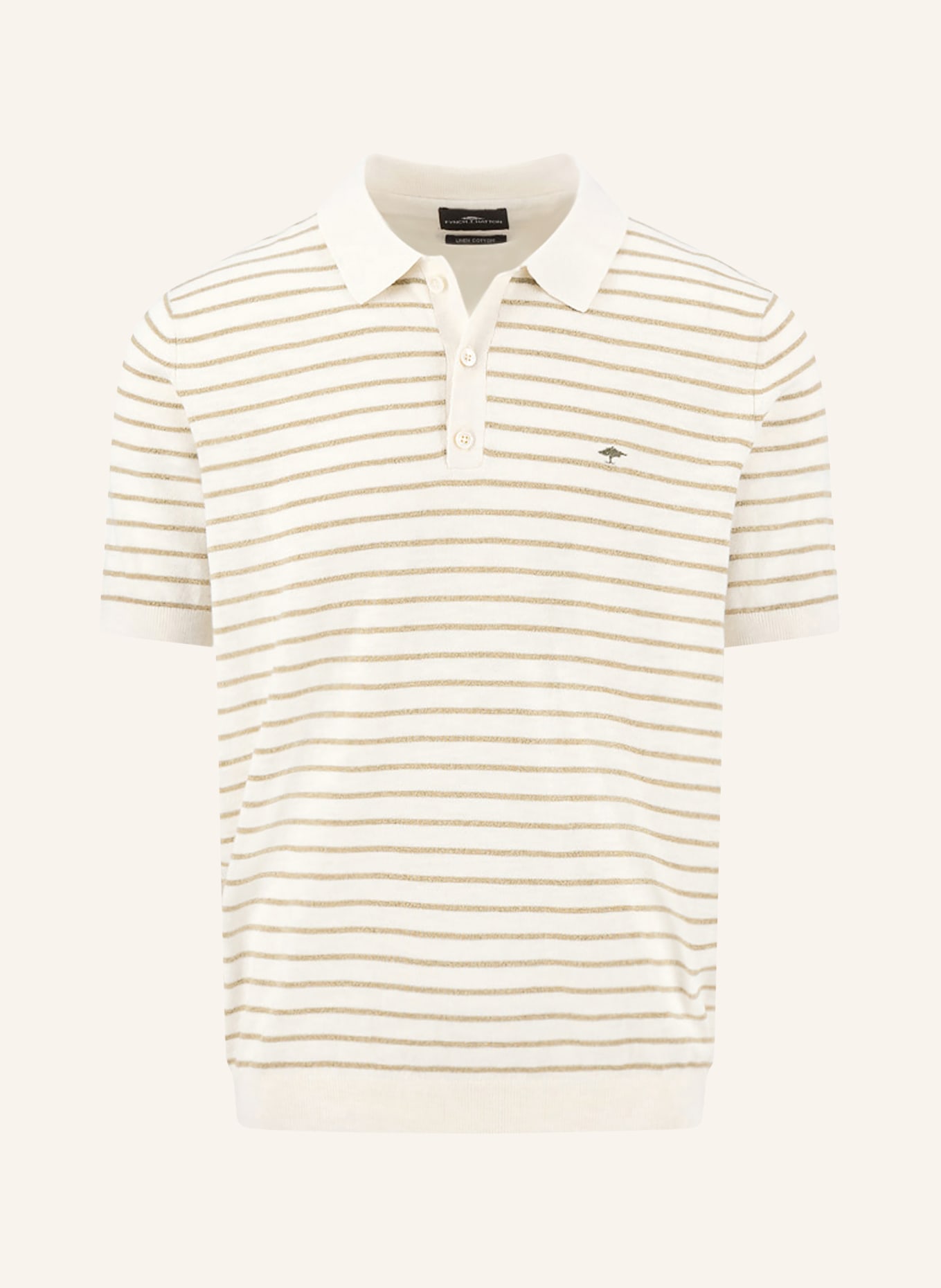 FYNCH-HATTON Gebreid poloshirt: CRÈME / KAKI